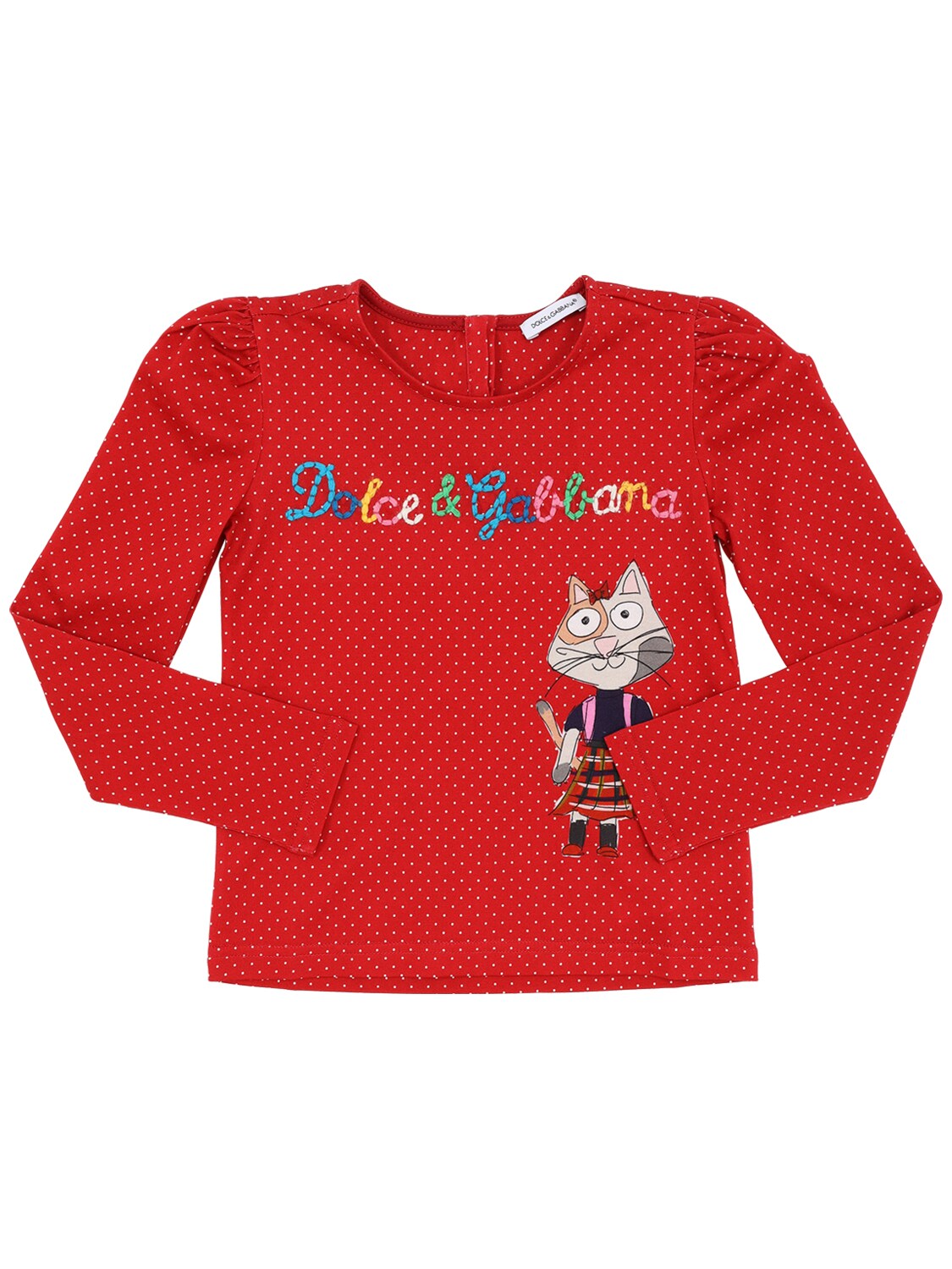 Dolce & Gabbana Kids' 印花长袖纯棉平纹针织t恤 In Red