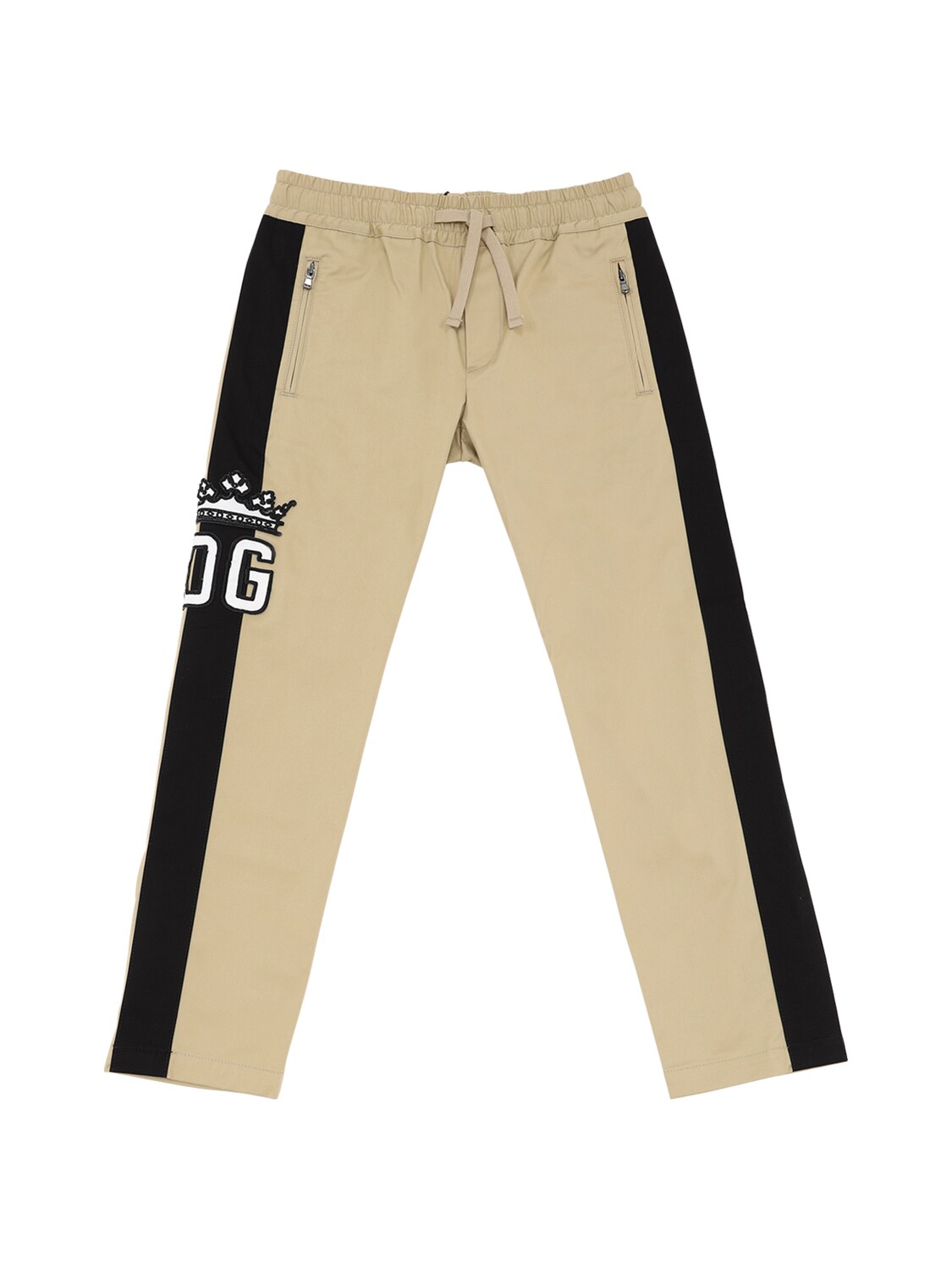 Dolce & Gabbana Kids' Stretch Cotton Gabardine Pants W/ Bands In Beige