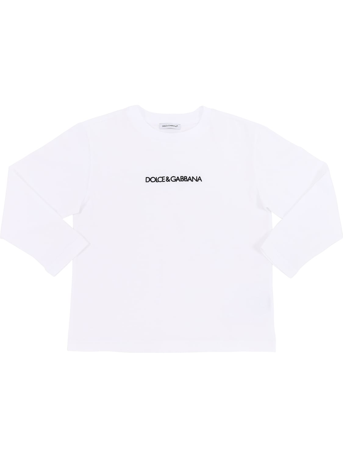 Dolce & Gabbana Kids' Long-sleeved Jersey T-shirt With Logo Embroidery In White