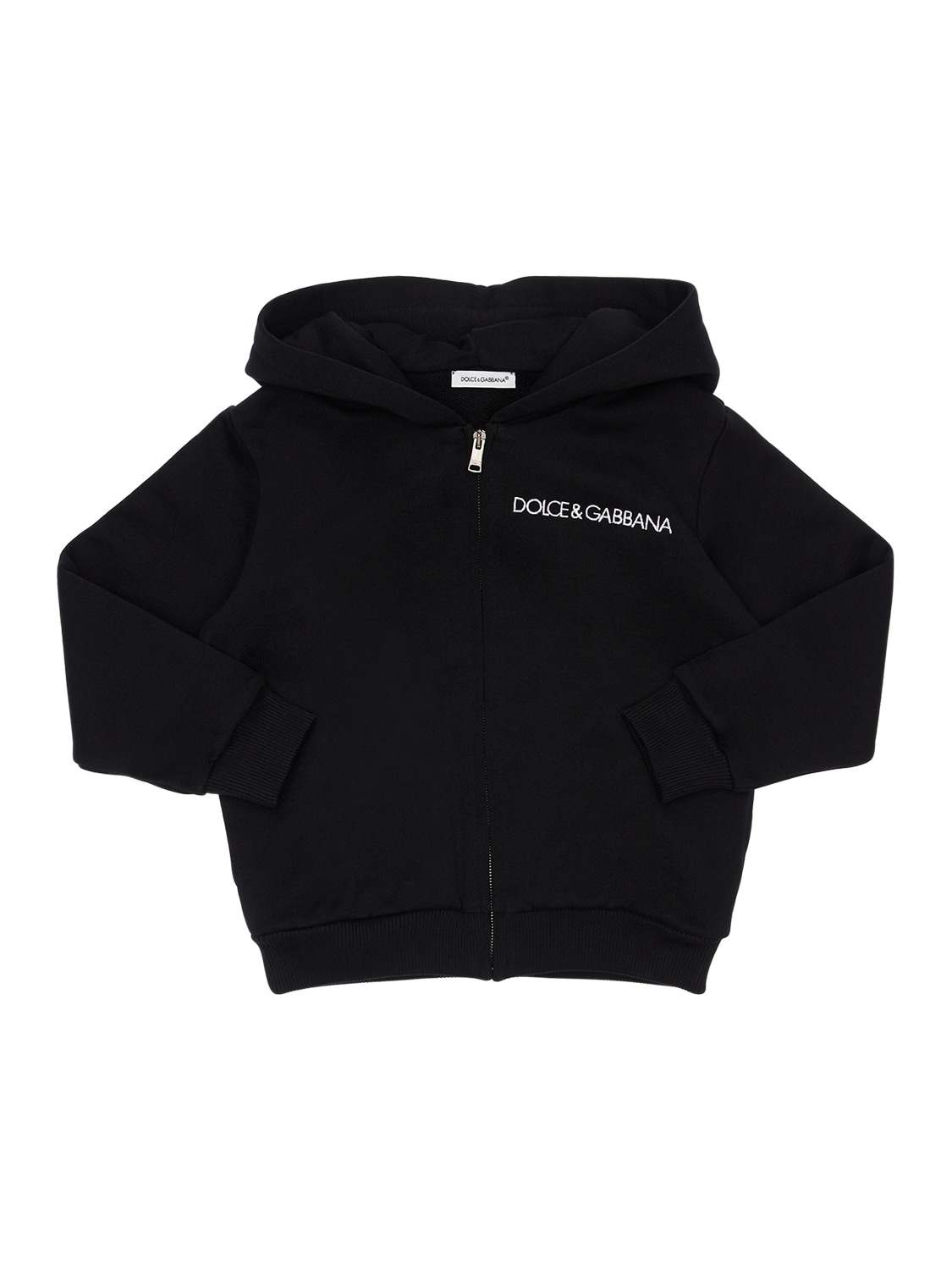 Dolce & Gabbana Logo Embroidered Cotton Sweatshirt In Black