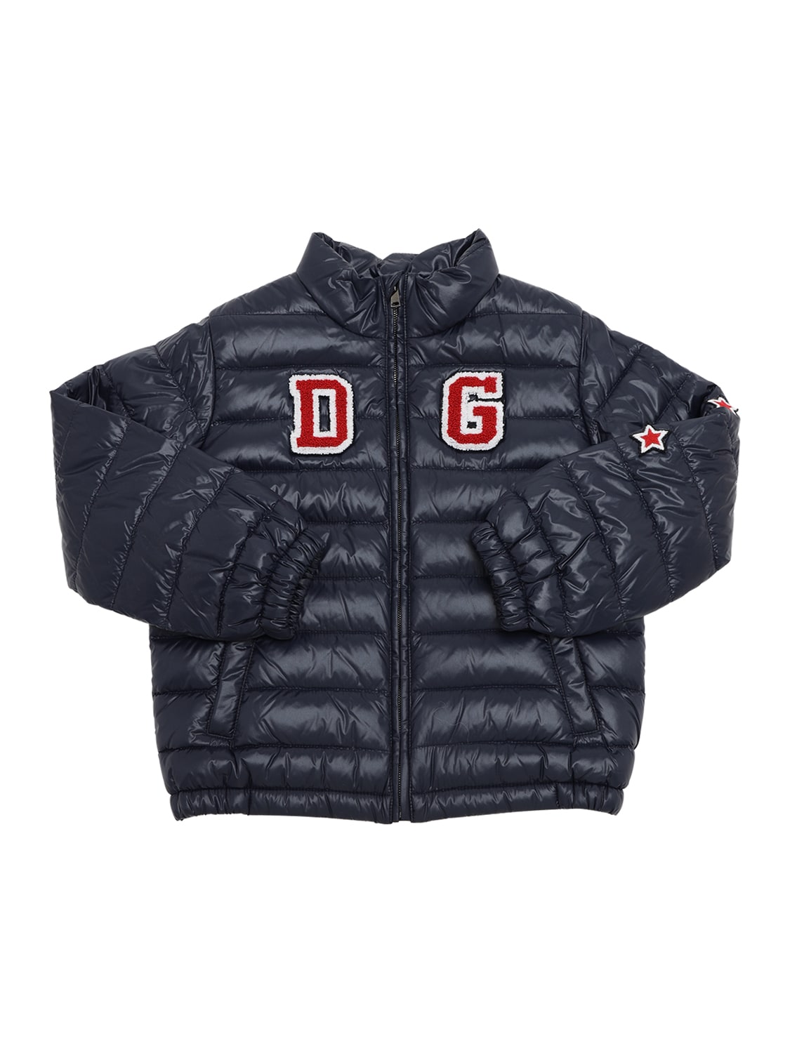 Dolce & Gabbana Kids' Nylon Down Jacket W/ Patch In Navy