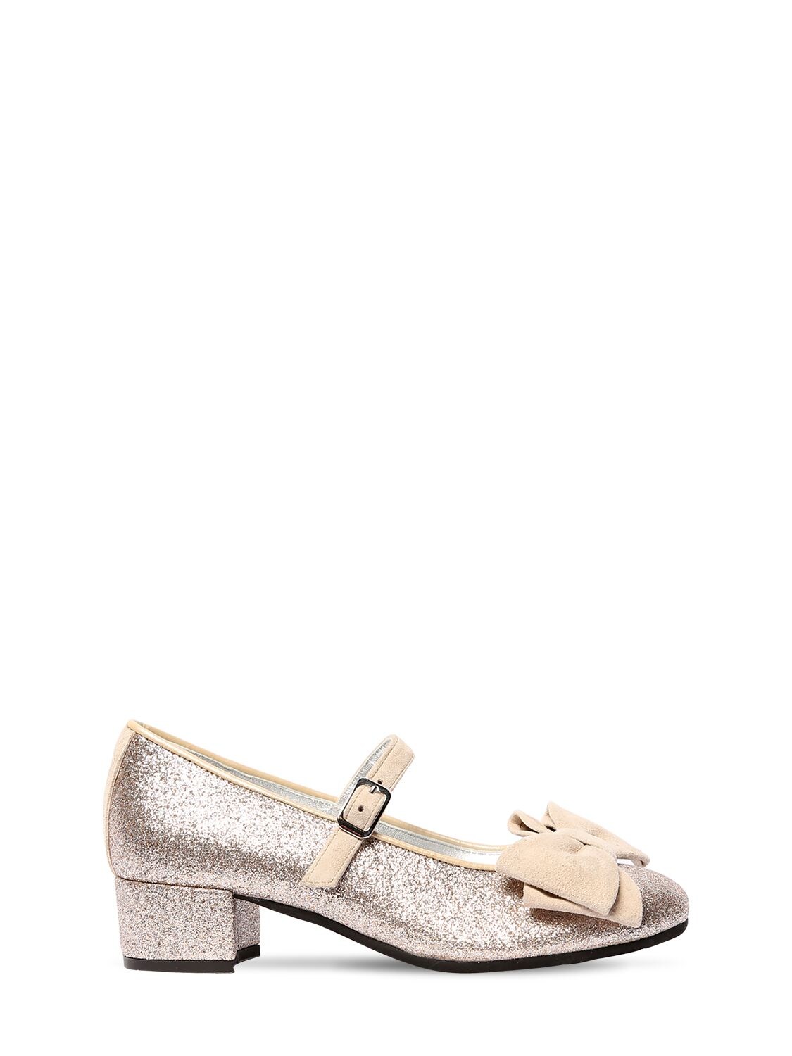 Monnalisa Kids' Glittered Faux Leather Shoes In Gold