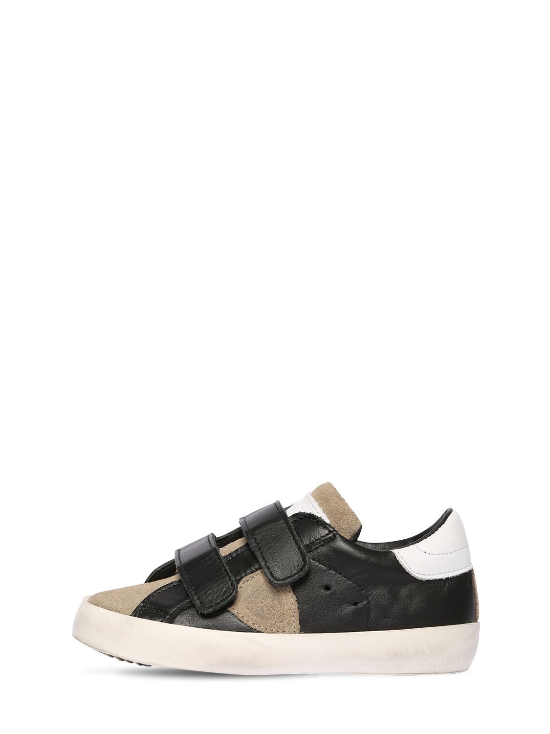 Philippe Model Kids' Leather & Suede Strap Trainers In Black,beige