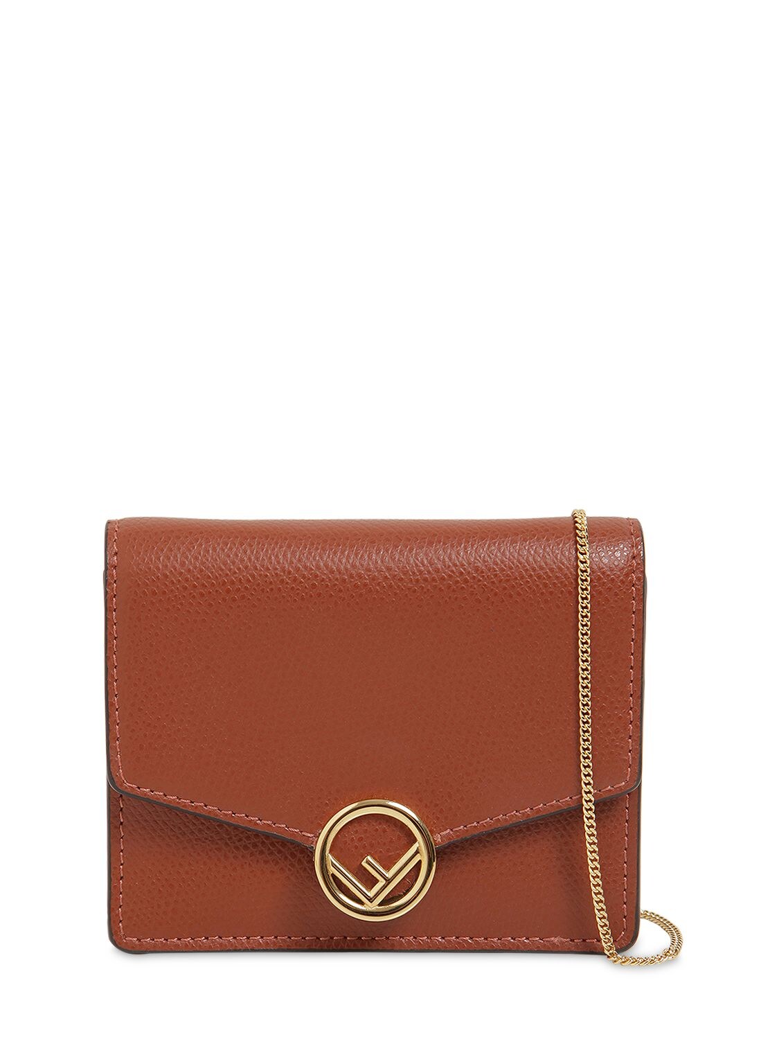 Fendi Micro Leather Card Holder Bag In Rust