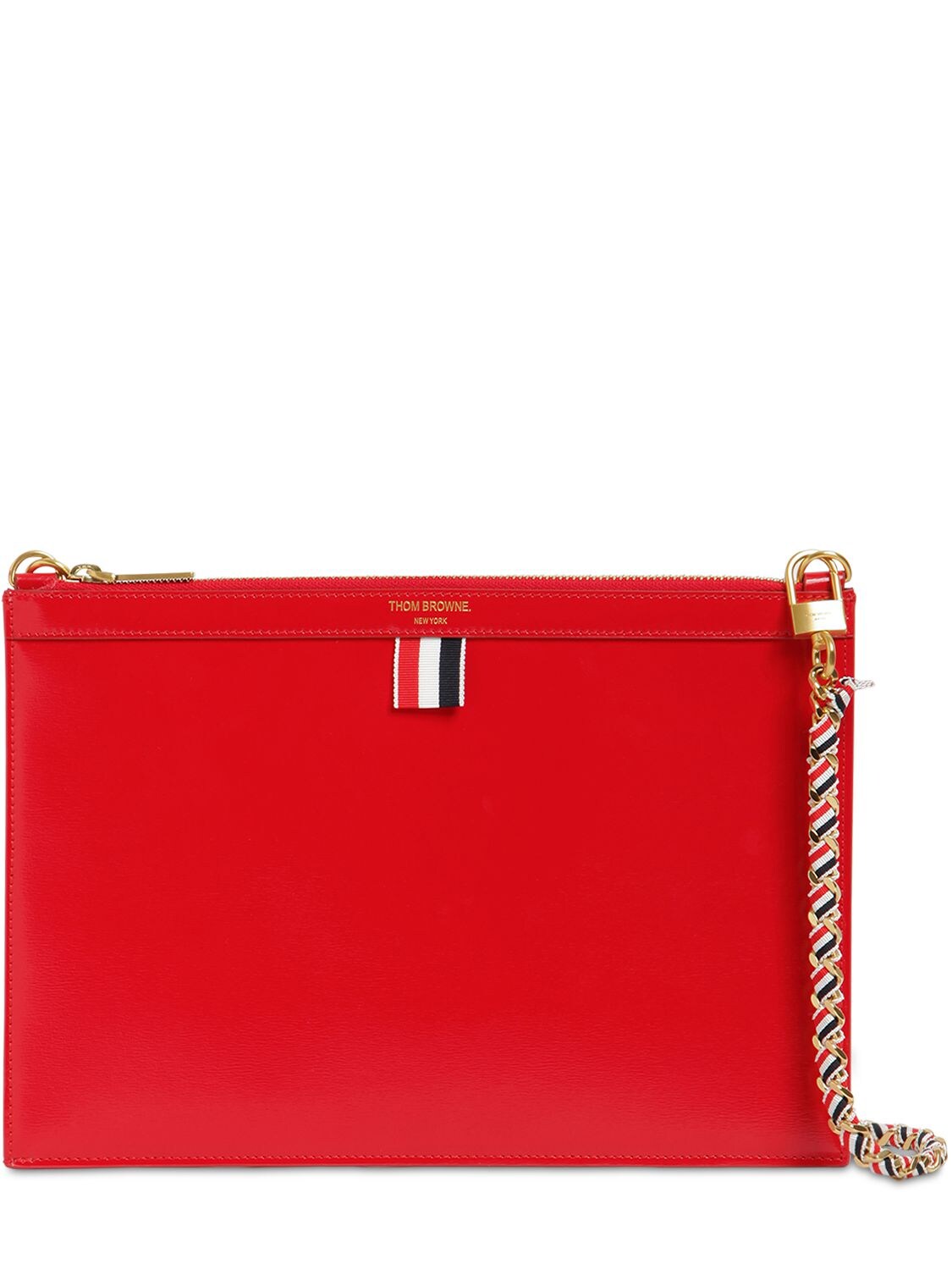 Thom Browne Small Leather Zip Clutch In Red