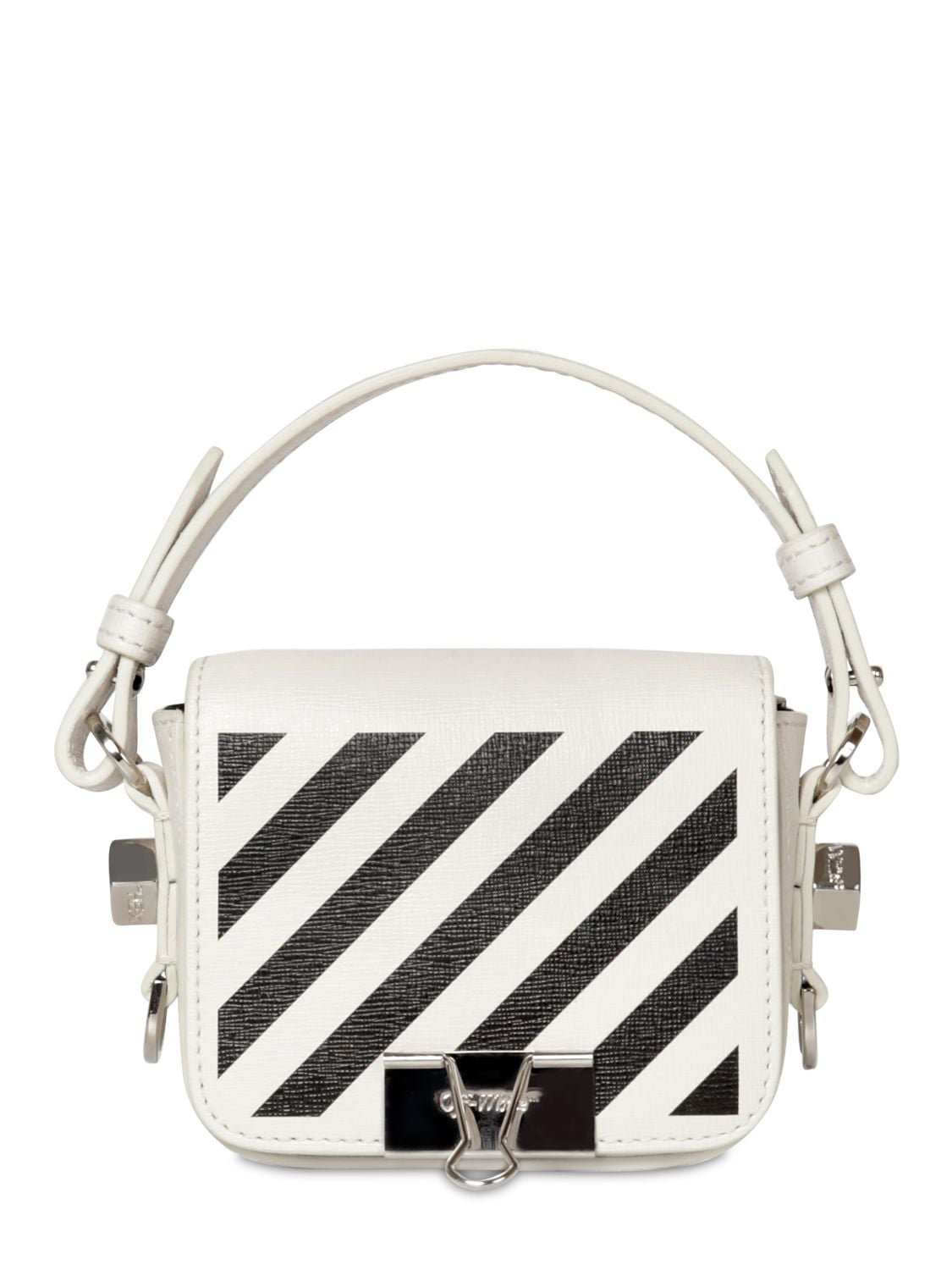 Off-white Printed Stripe Baby Leather Shoulder Bag In White,black