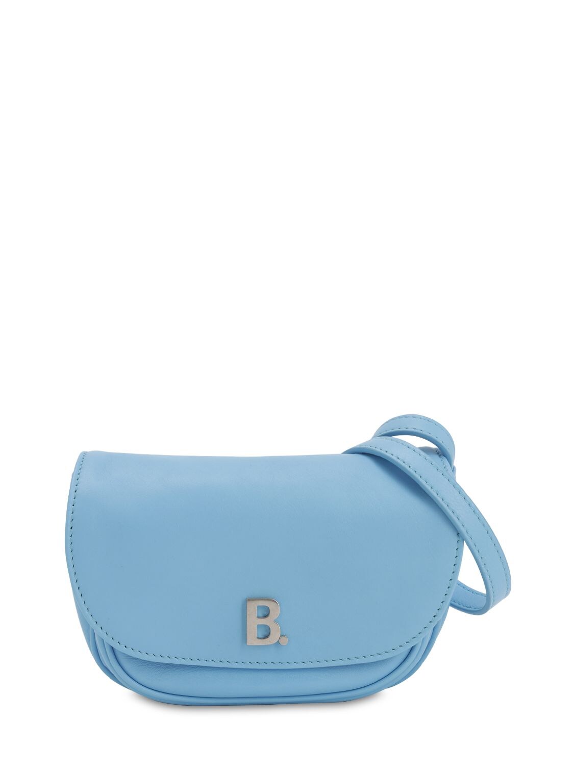 Balenciaga Xs Round Soft Leather Shoulder Bag In Light Blue