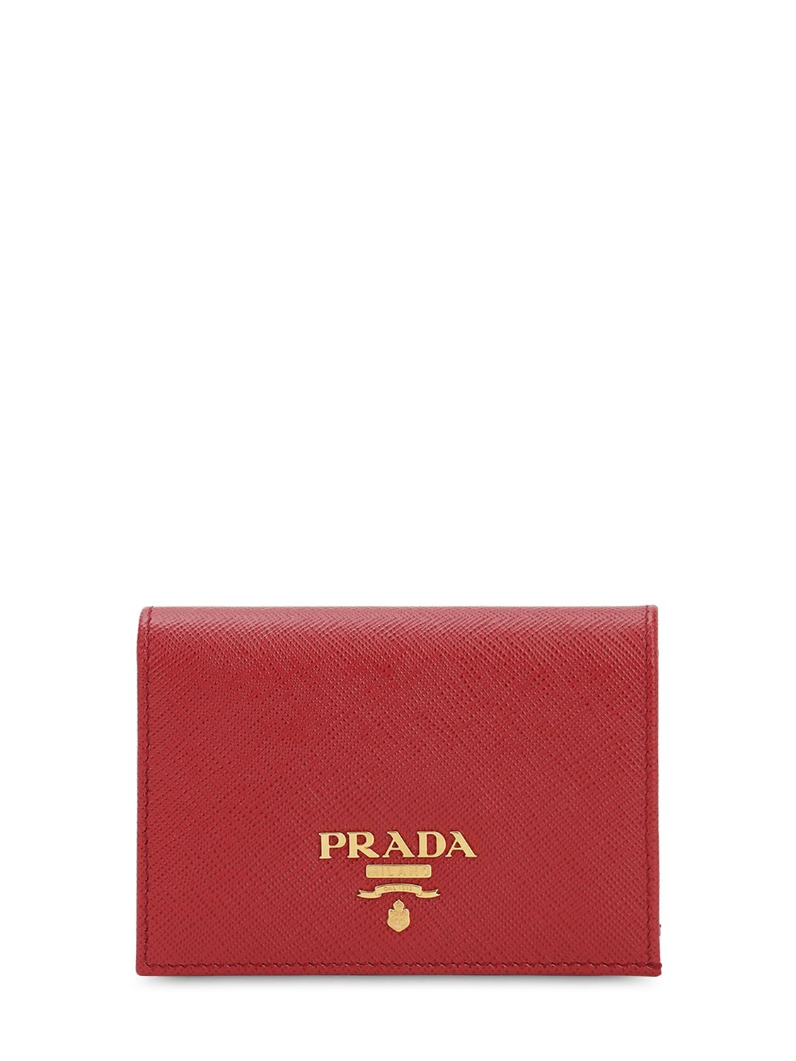 Prada Compact Saffiano Leather Wallet In Fuoco