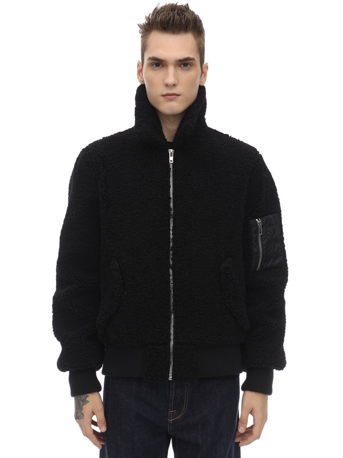 Stand Studio Zip-up Faux Fur Bomber Jacket In Black | ModeSens