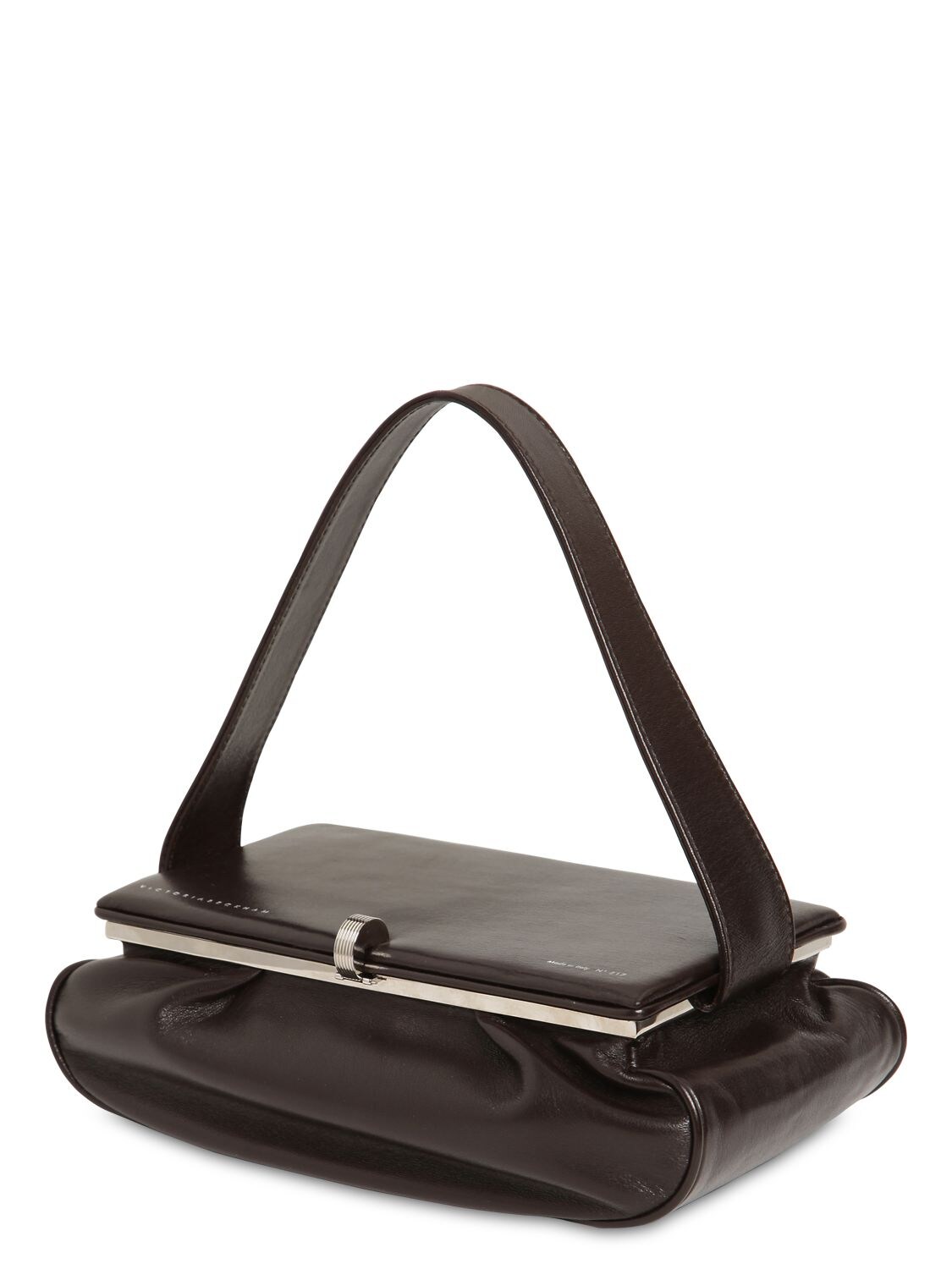 Victoria Beckham Large Powder Box Leather Top Handle Bag In Dark Brown