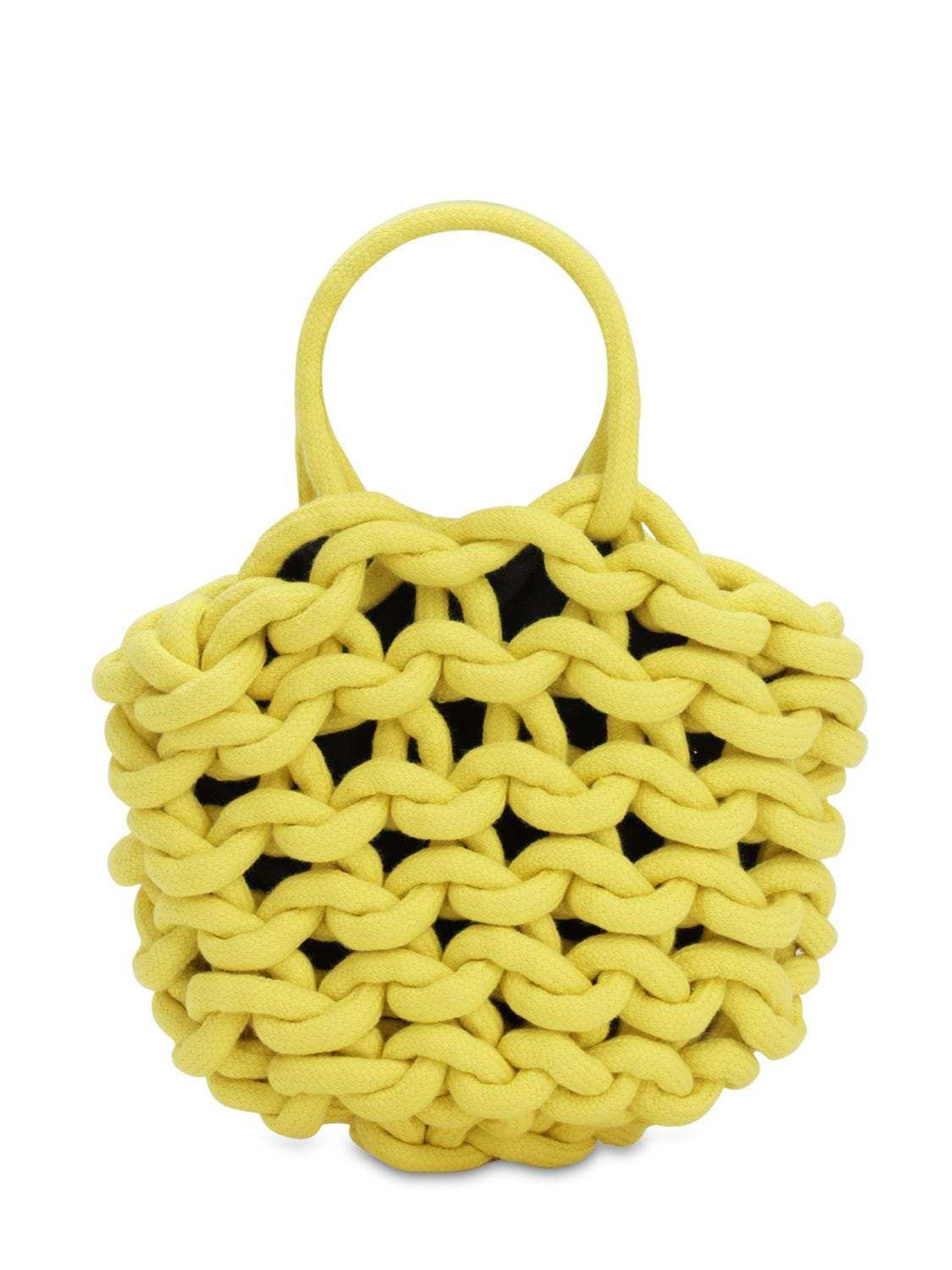 Alienina Julia Rope Bucket Cotton Top Handle Bag In Yellow