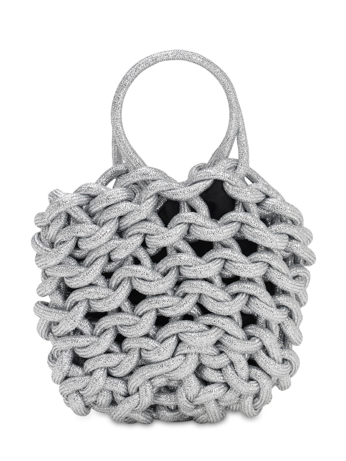 Alienina Julia Rope Bucket Cotton Top Handle Bag In Silver