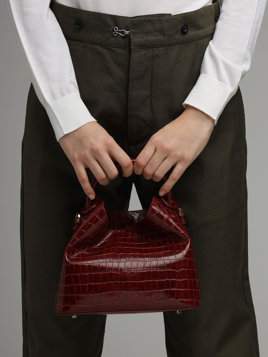 Baozi Croc Embossed Leather  Bag