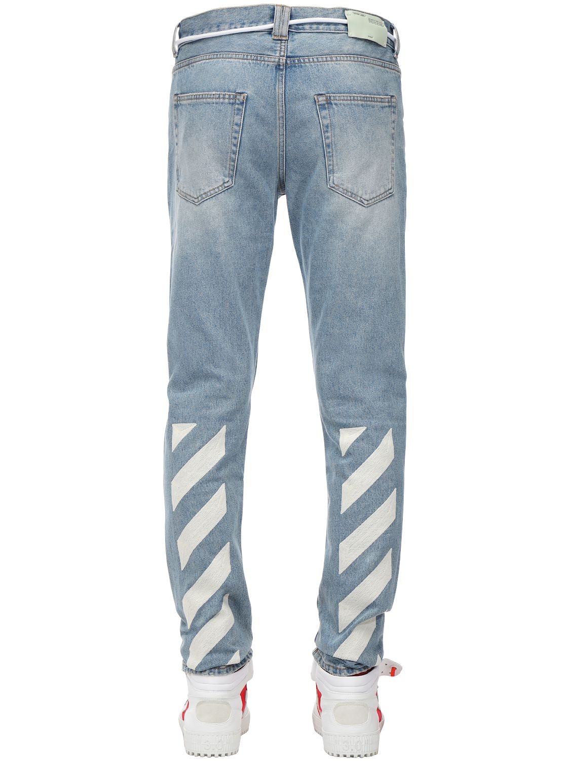 OFF-WHITE 斜条纹修身纯棉牛仔裤,70IJRD055-NZEWMQ2