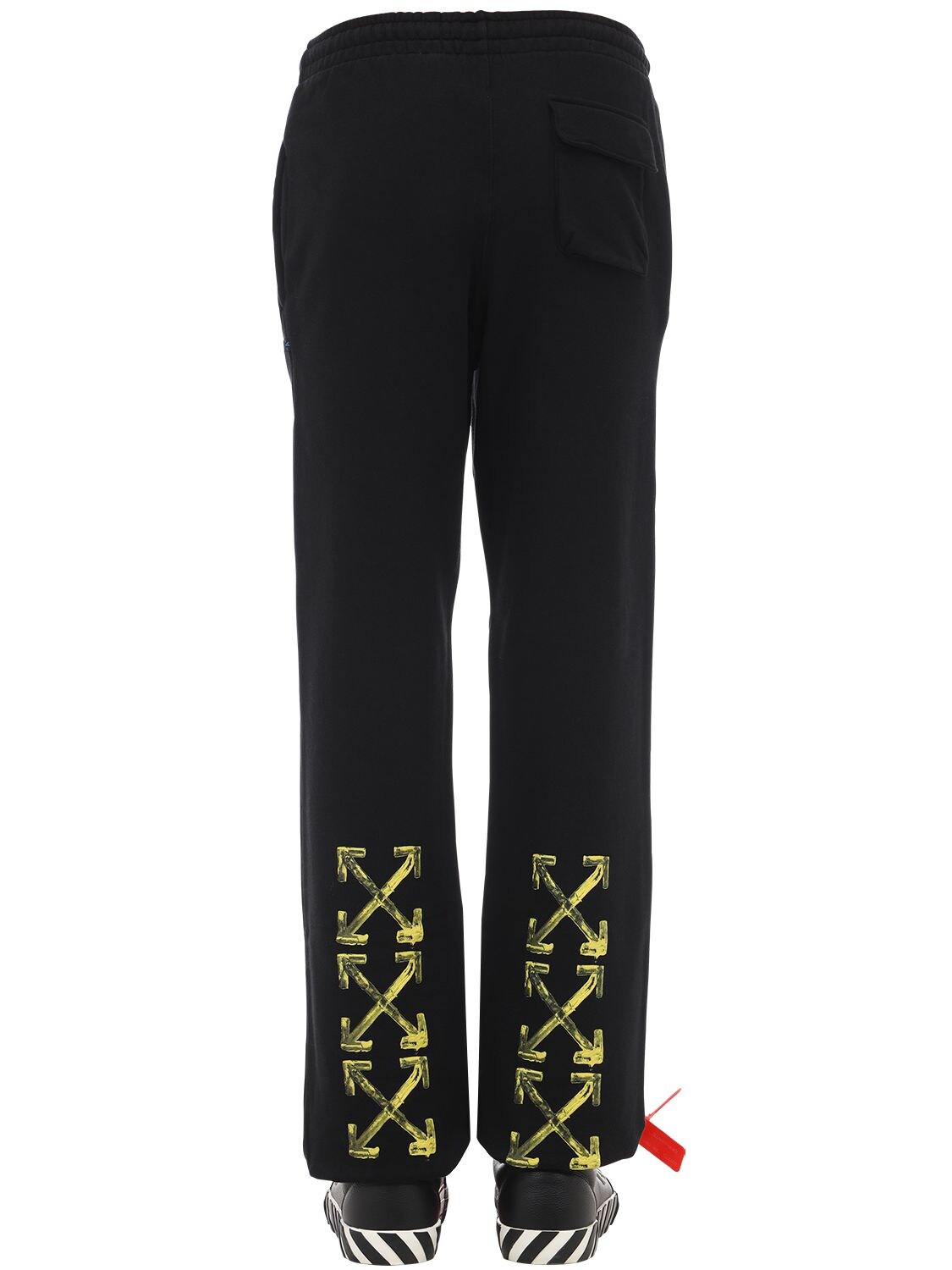 Off-white Printed Arrows Slim Cotton Sweatpants In Black,yellow