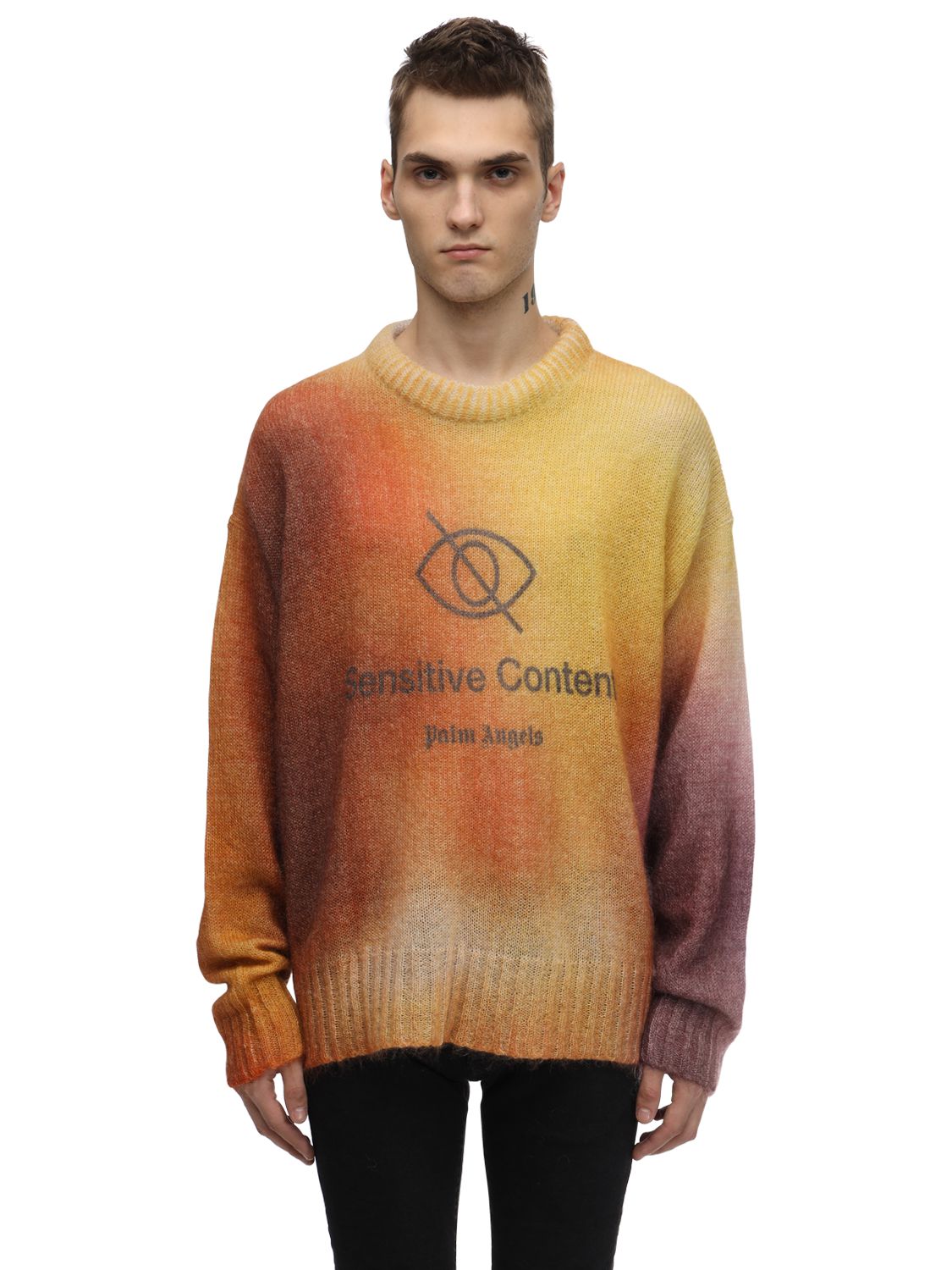 Palm Angels Tie Dye Mohair & Wool Crewneck Sweater In Multicolor