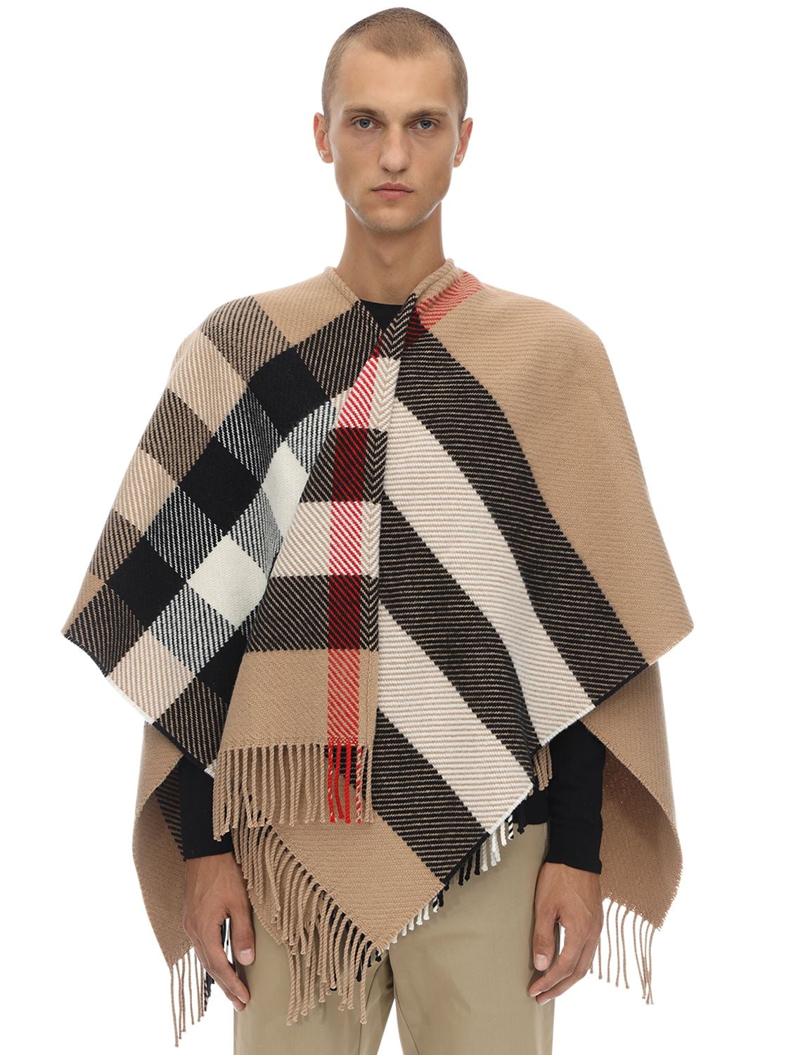 Burberry Oversize Check Wool & Cashmere Cape In Camel