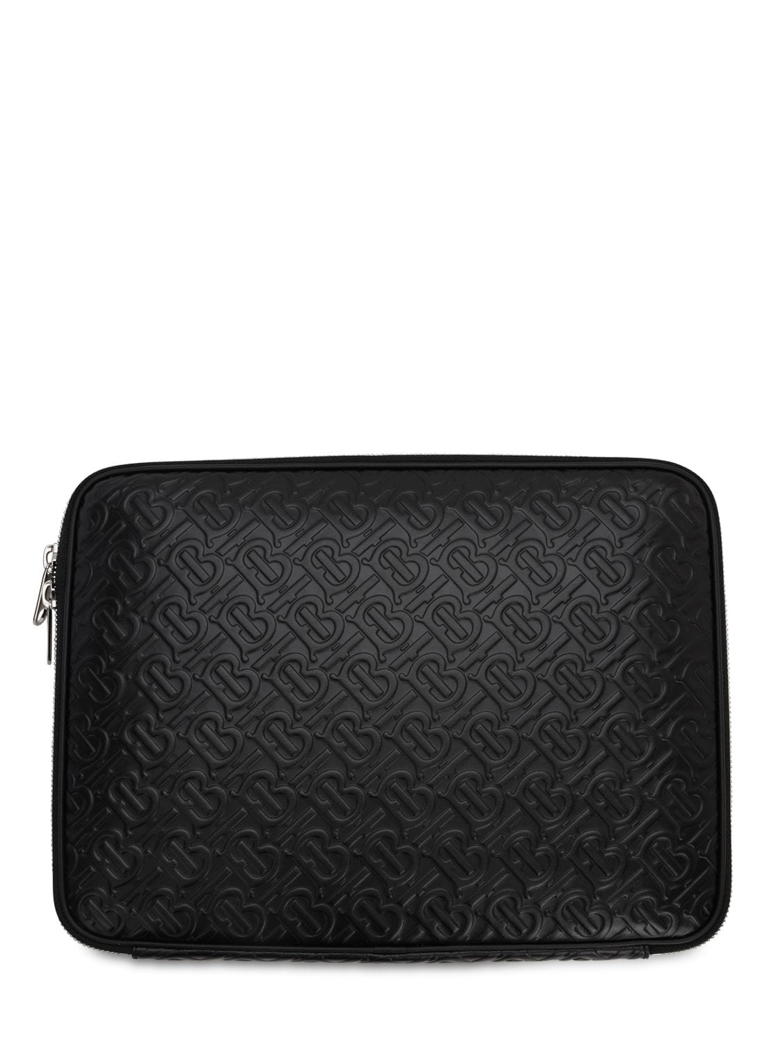 Burberry Tb Logo Embossed Leather Laptop Case In Black