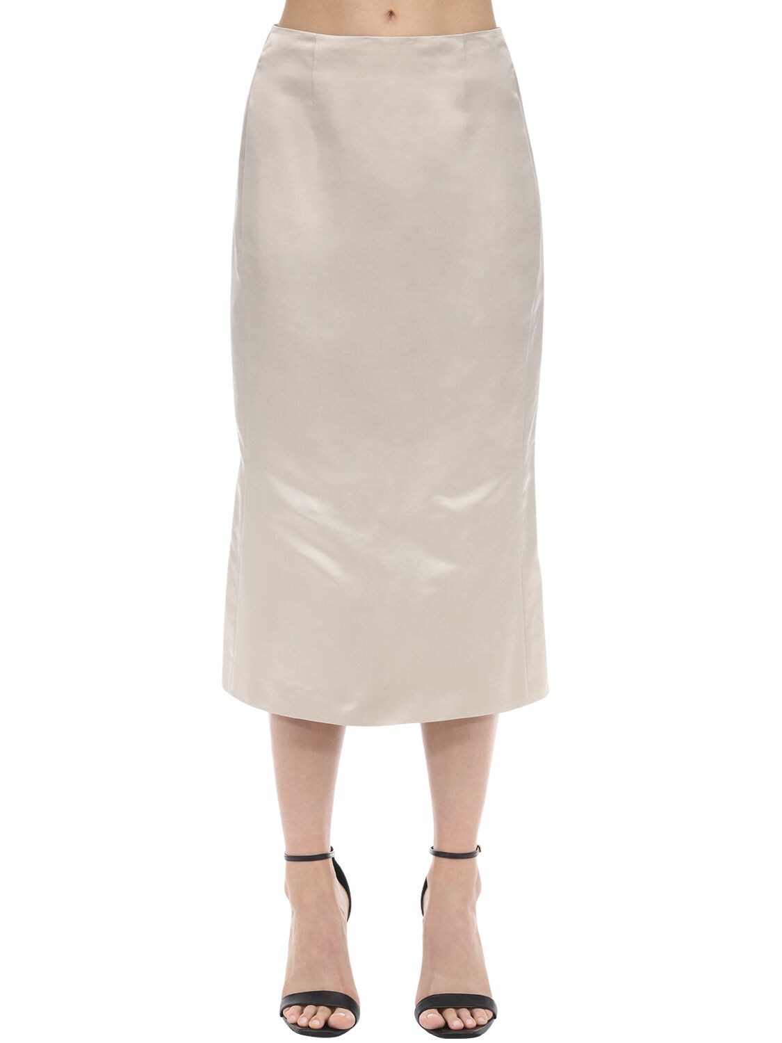 Olivier Theyskens Long Fitted Silk Skirt In Sable