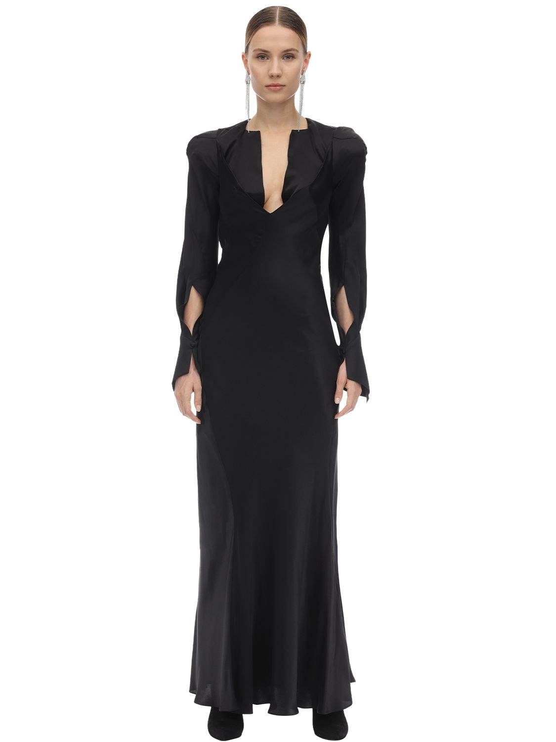 Olivier Theyskens Silk Flared Midi Dress In Black