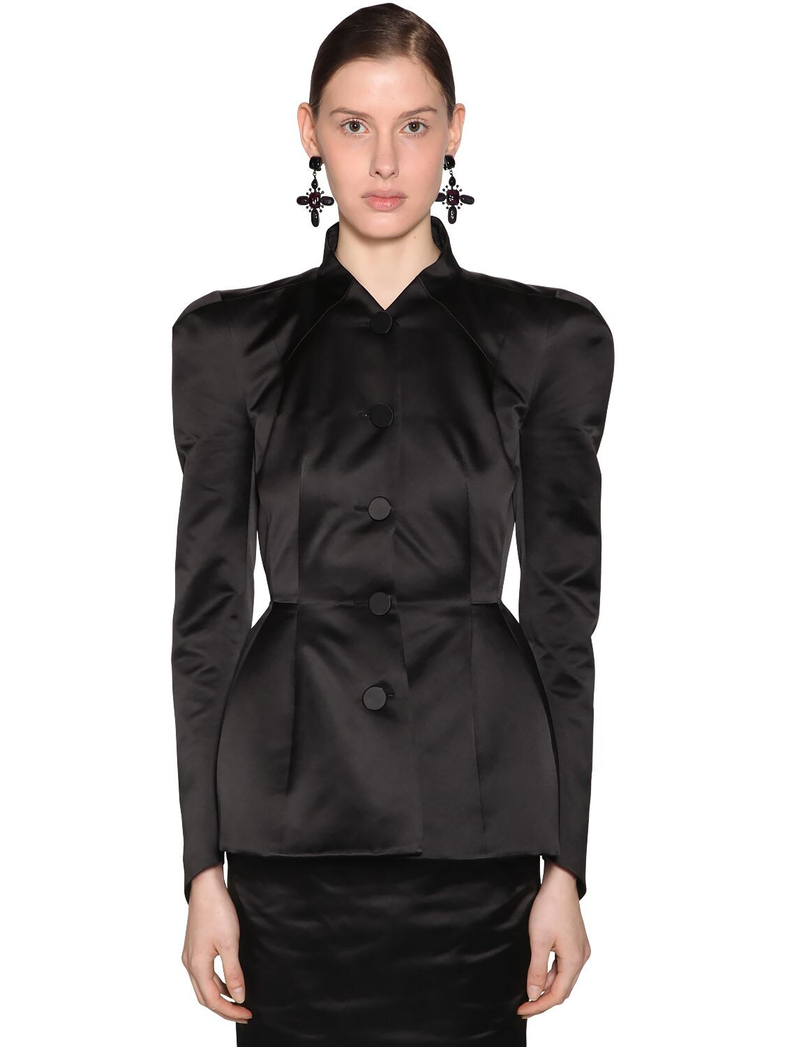 Olivier Theyskens Fitted One Breast Silk Tailored Jacket In Black
