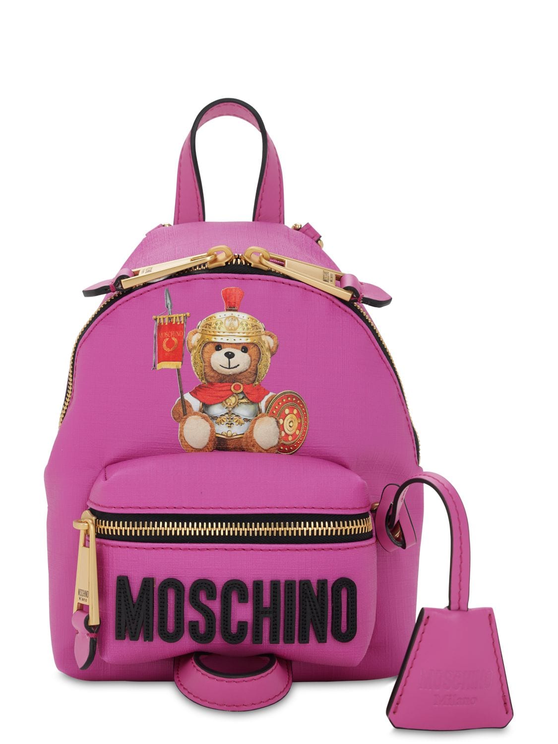 Moschino Mini Teddy Printed Pvc Backpack In Fuchsia