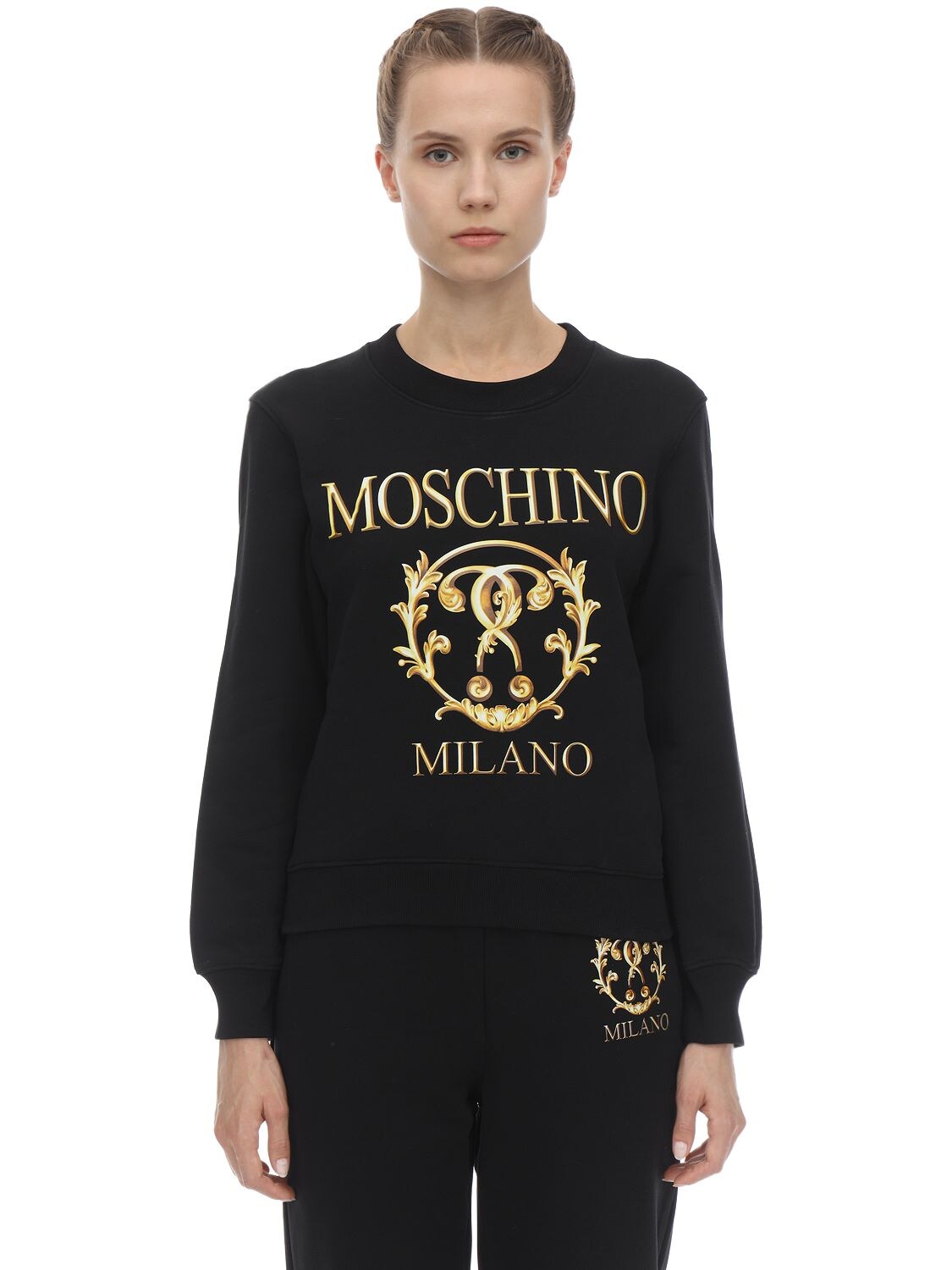 Moschino Printed Cotton Jersey Sweatshirt In Black