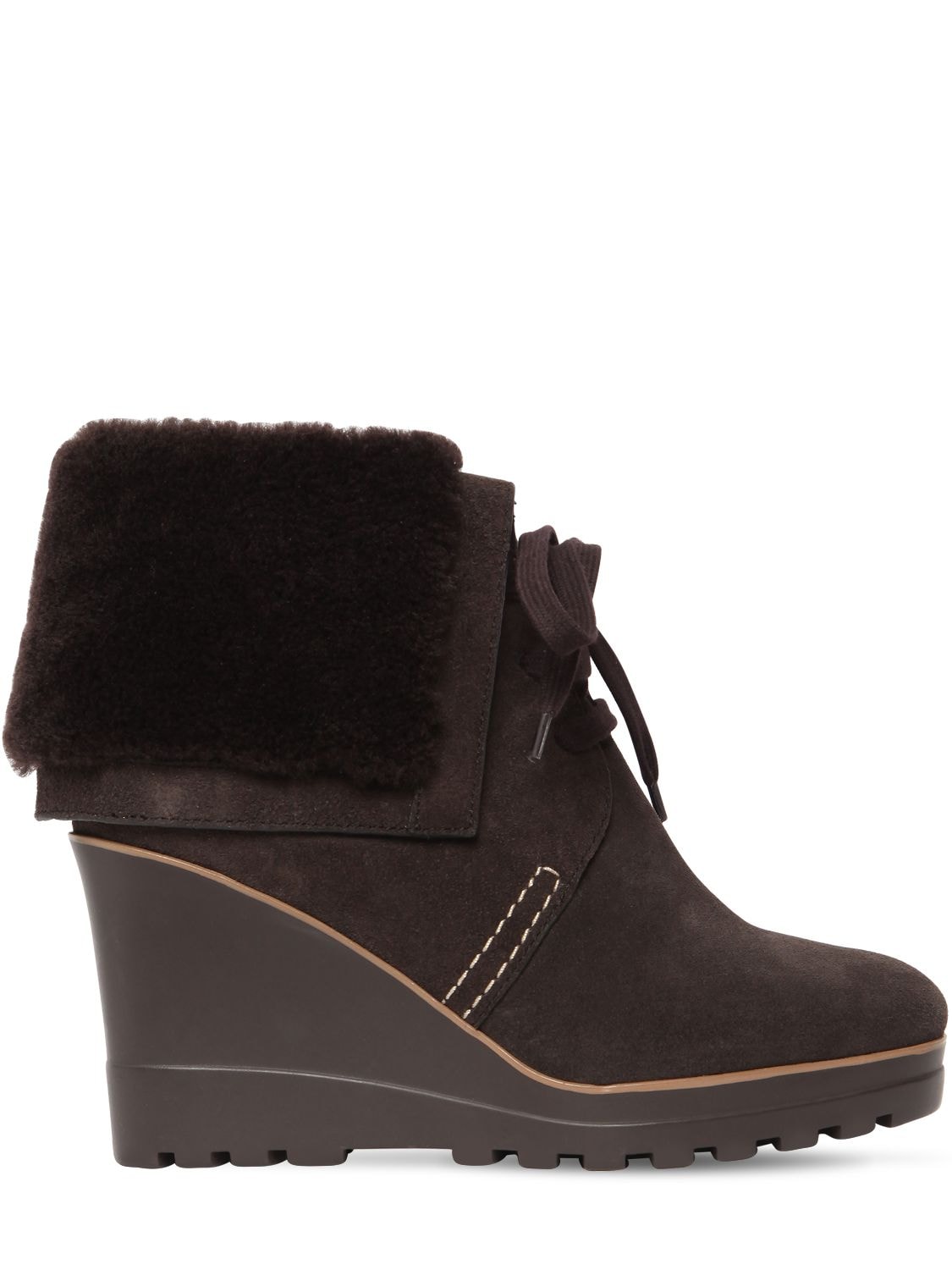 black wedge ankle boots with fur trim