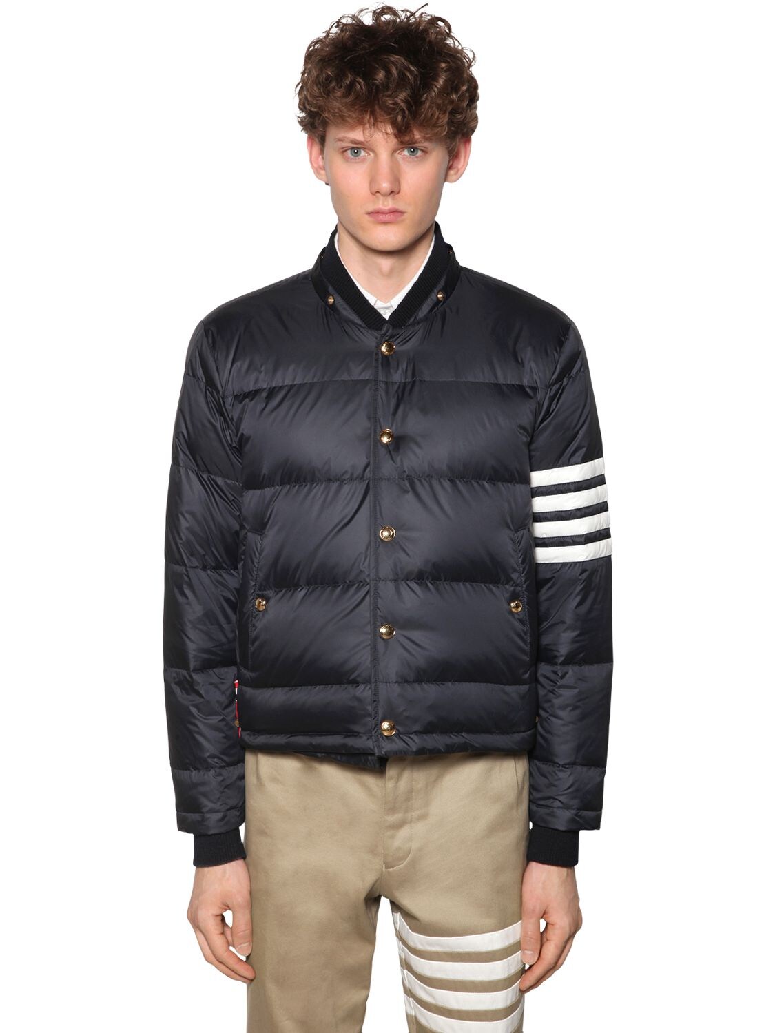 Thom Browne Matted Nylon Bomber Down Jacket In Navy