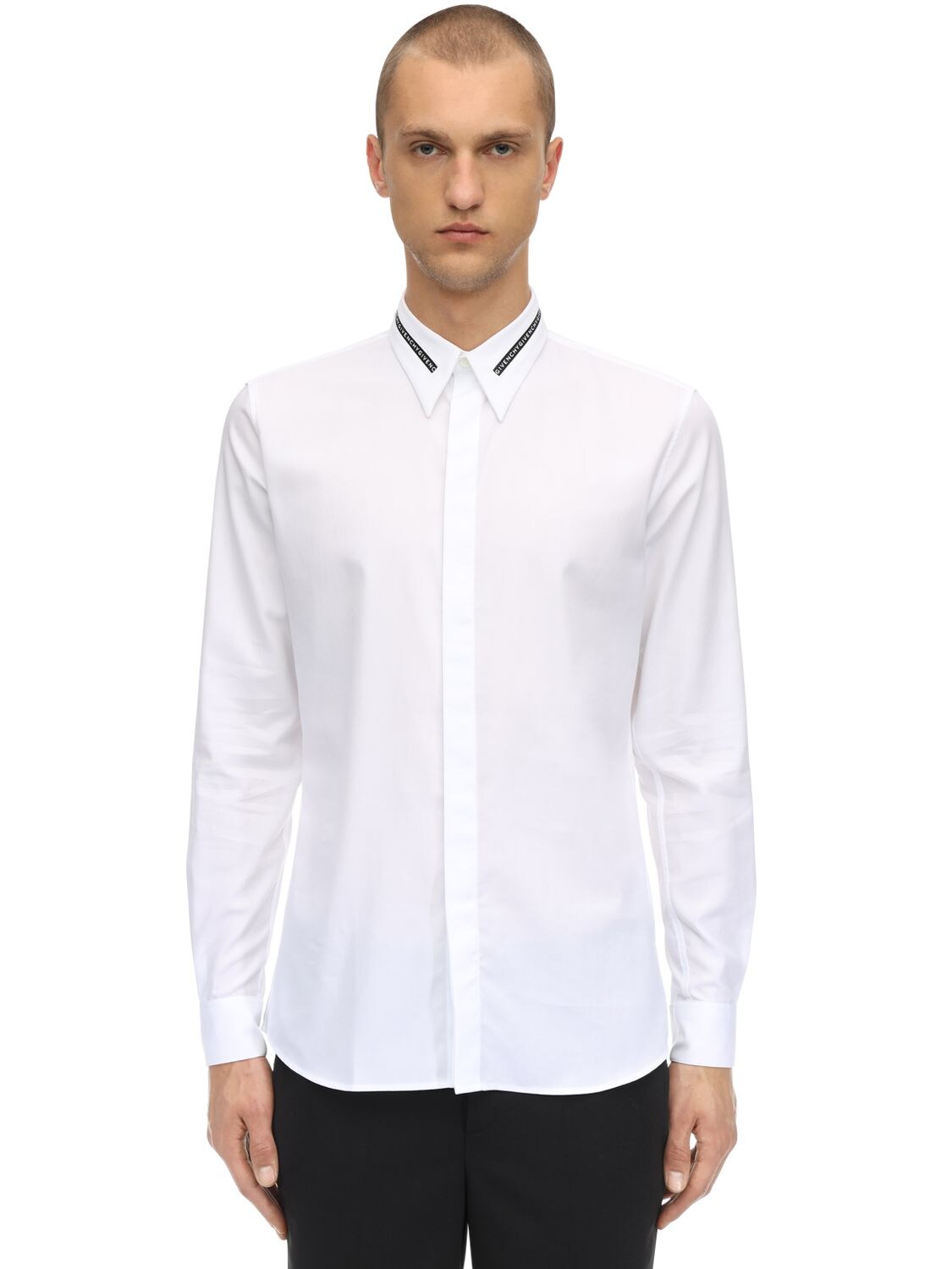 Cotton Shirt W/logo Collar