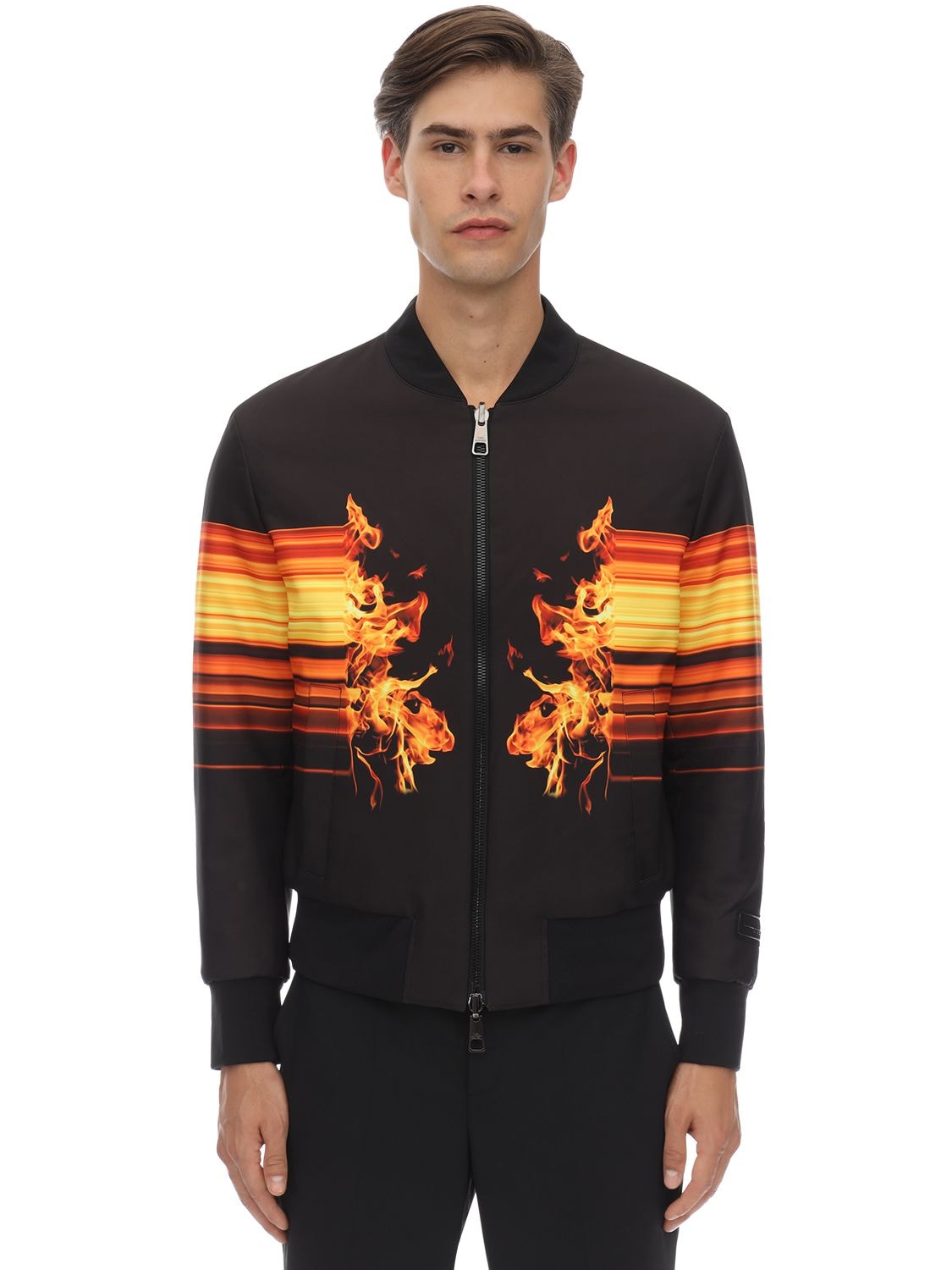 NEIL BARRETT FLAME PRINT TECHNO BOMBER JACKET,70ILBI031-MTAWNA2