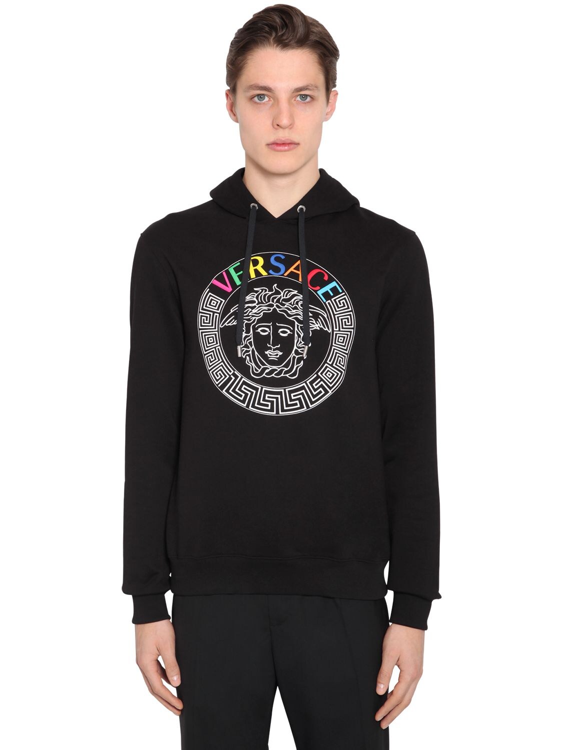 VERSACE MEDUSA COTTON JERSEY SWEATSHIRT HOODIE,70ILEC009-QTAWOA2