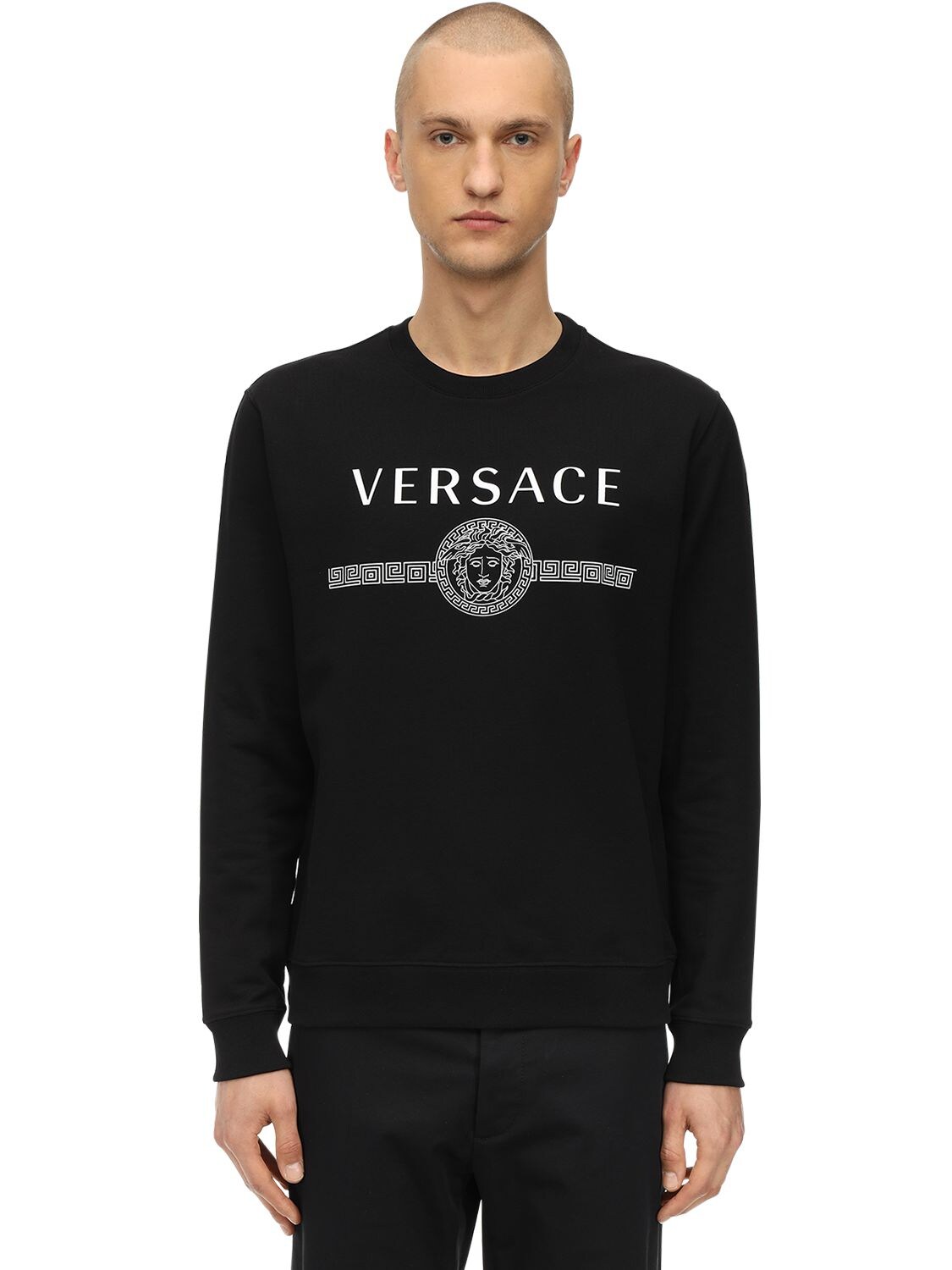 VERSACE LOGO印图纯棉平纹针织卫衣,70ILEC011-QTAWOA2