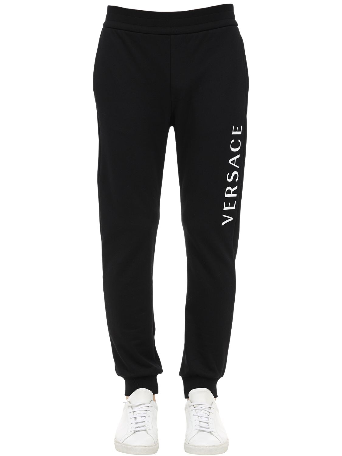 VERSACE PRINTED LOGO COTTON JERSEY SWEATtrousers,70ILEC012-QTAWOA2