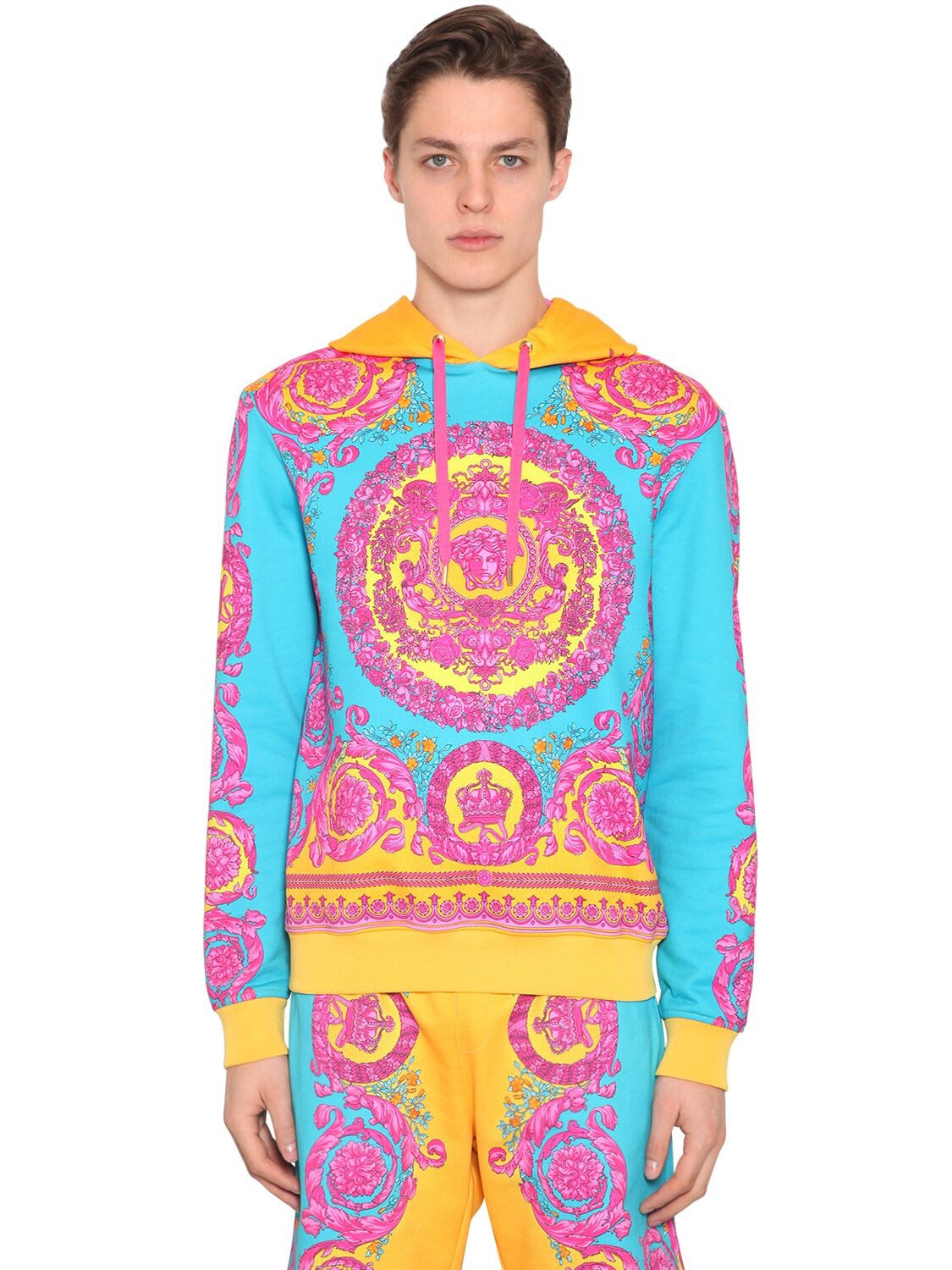 VERSACE “BAROQUE”印图纯棉连帽卫衣,70ILEC035-QTC4NQ2