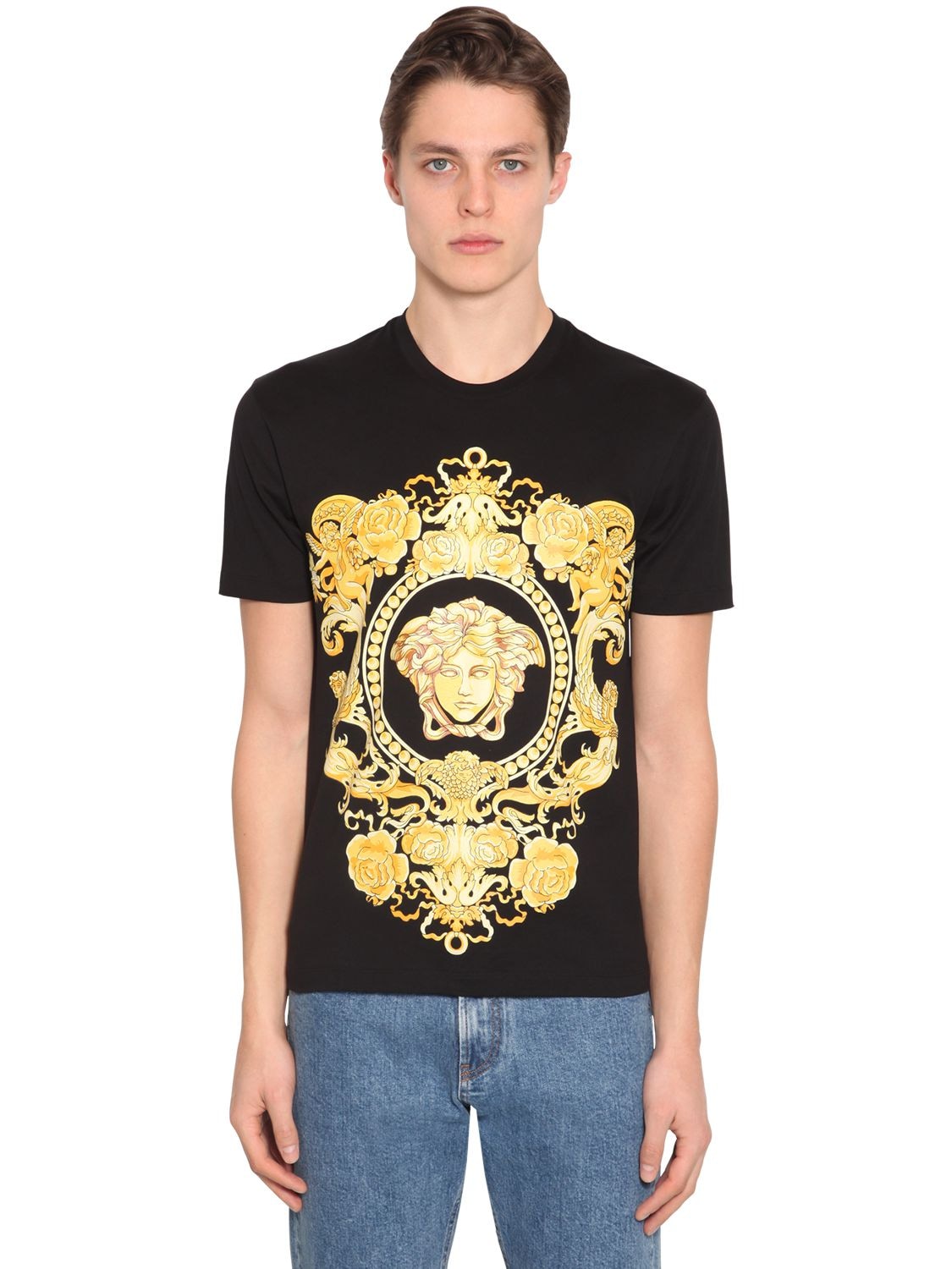 Versace Medusa Print Cotton Jersey T-shirt In Black
