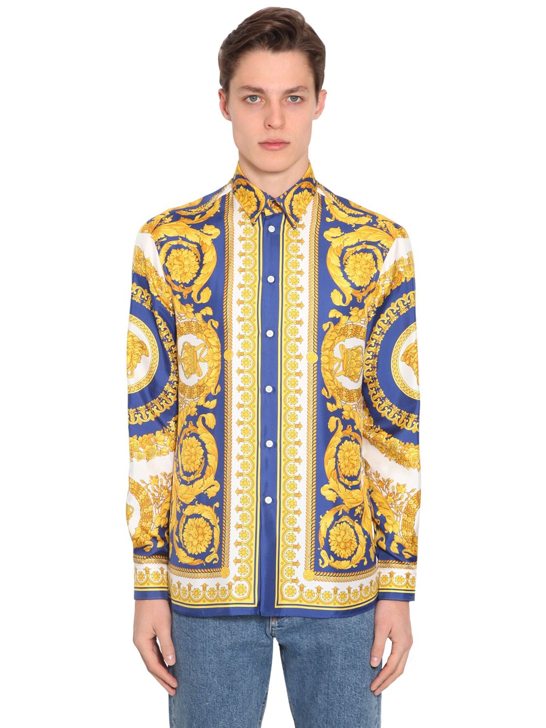 VERSACE “HERITAGE BAROQUE”印图真丝衬衫,70ILEC044-QTC0MQ2