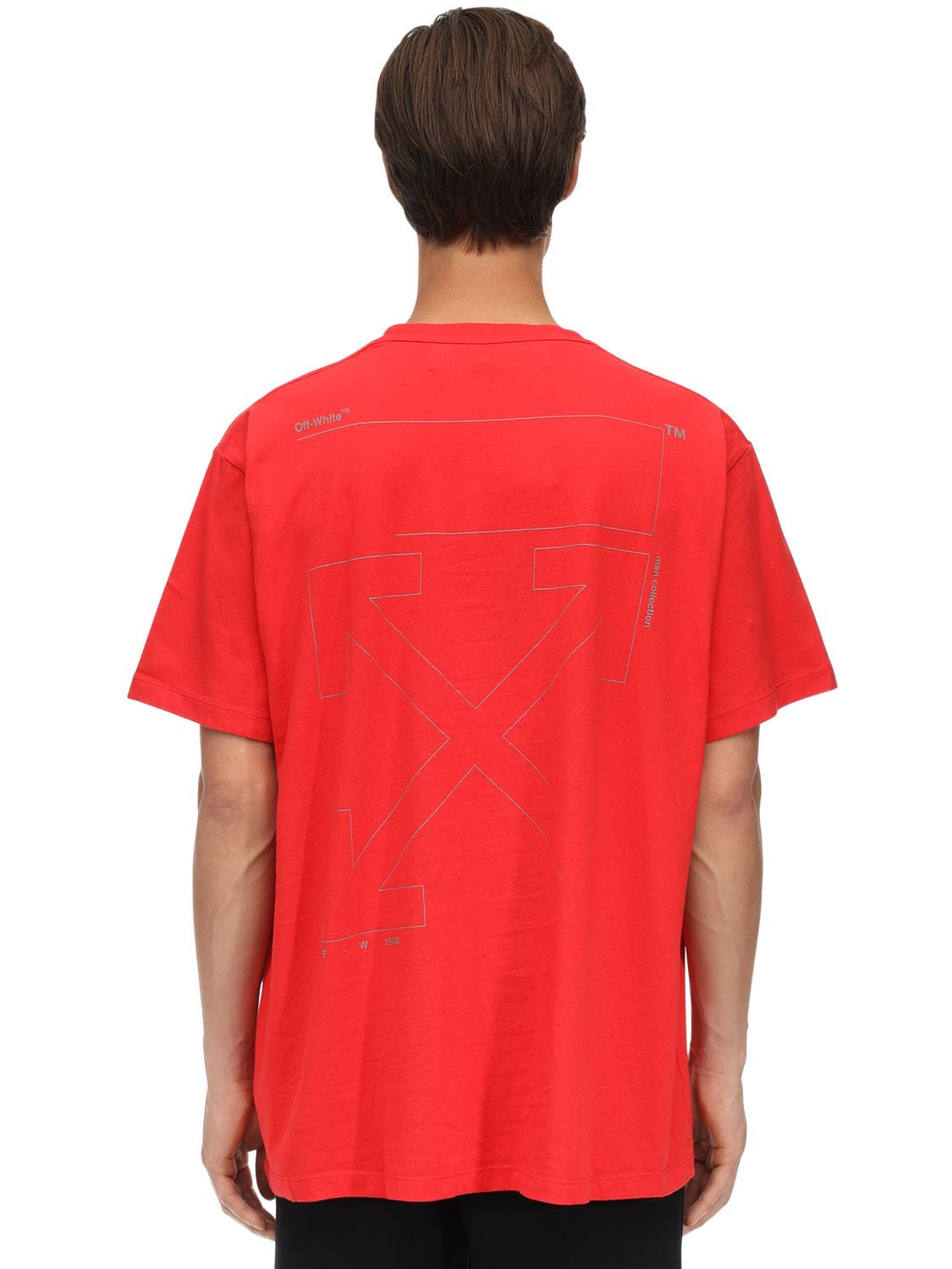 Off-white Oversize Unfinished Print Cotton T-shirt In Red