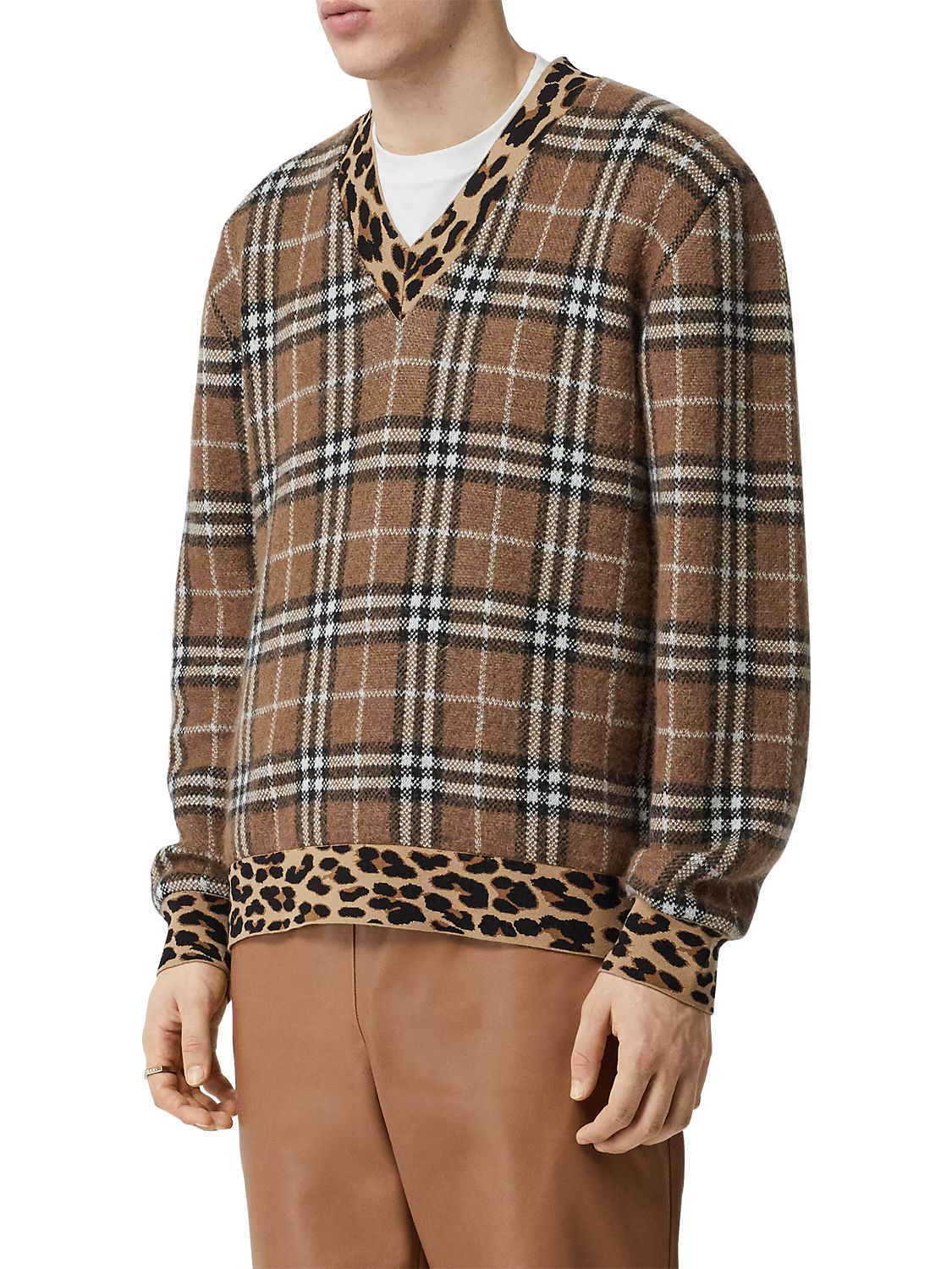 BURBERRY CHECK & LEO CASHMERE BLEND KNIT jumper,70ILFC030-QTC0MDQ1