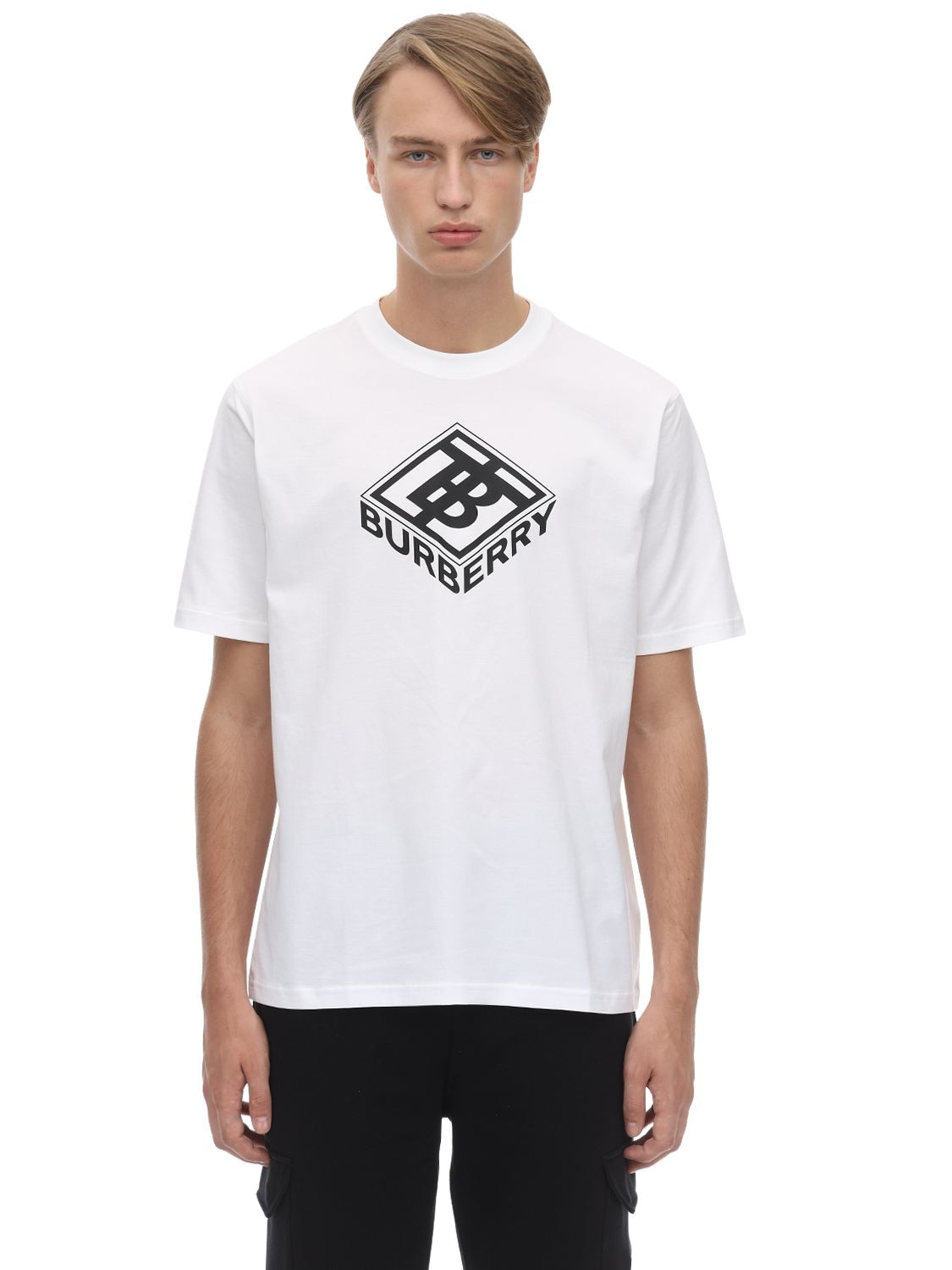Burberry Logo Printed Cotton Jersey T-shirt In White