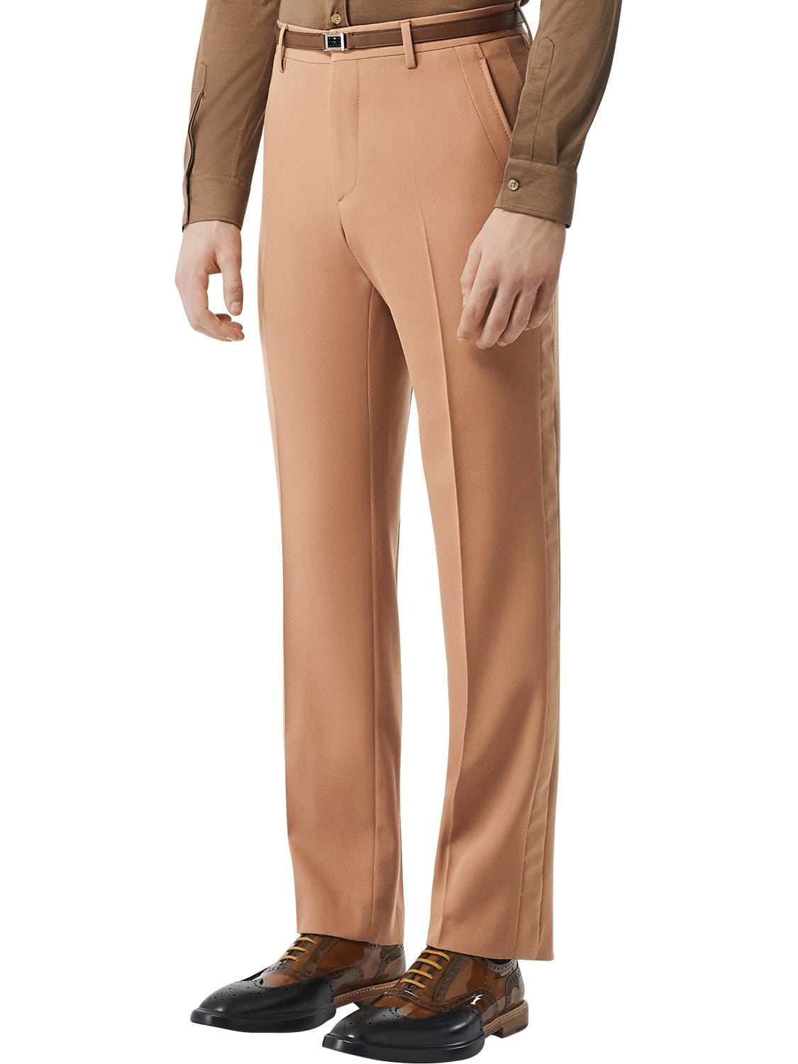 Burberry Wool Canvas Pants In Warm Camel