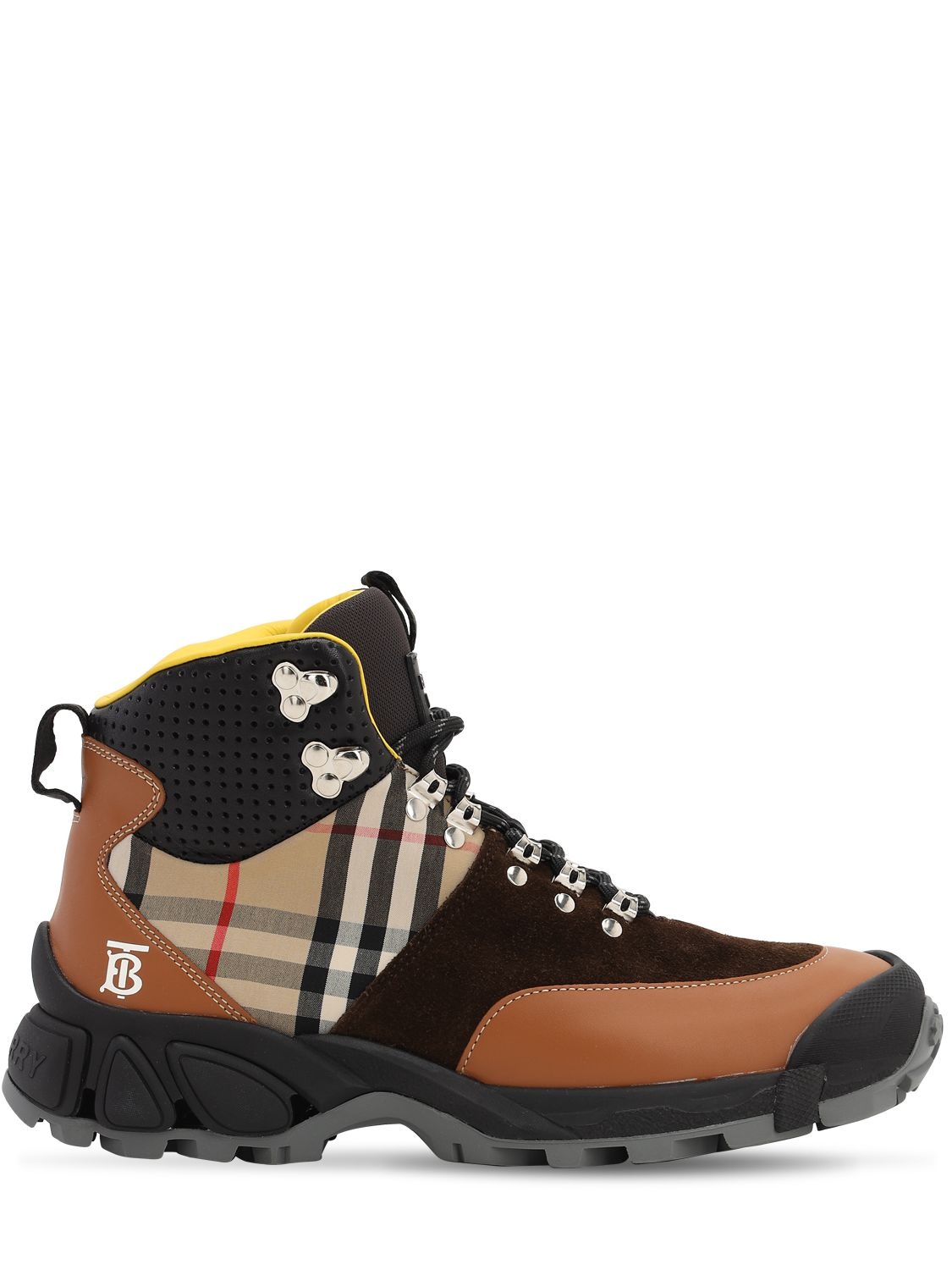 BURBERRY 40毫米格纹皮革&棉登山靴,70ILO0015-QTCWMJY1