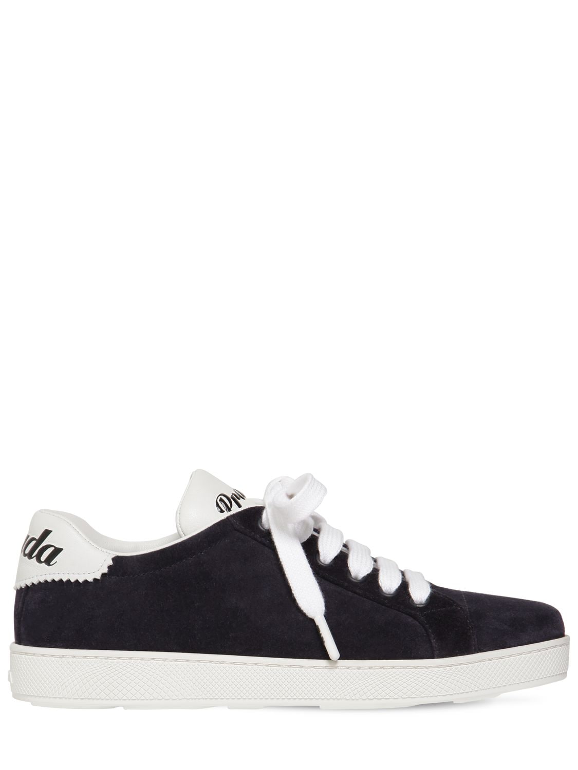 Prada 10mm  One Suede & Leather Logo Sneakers In Navy