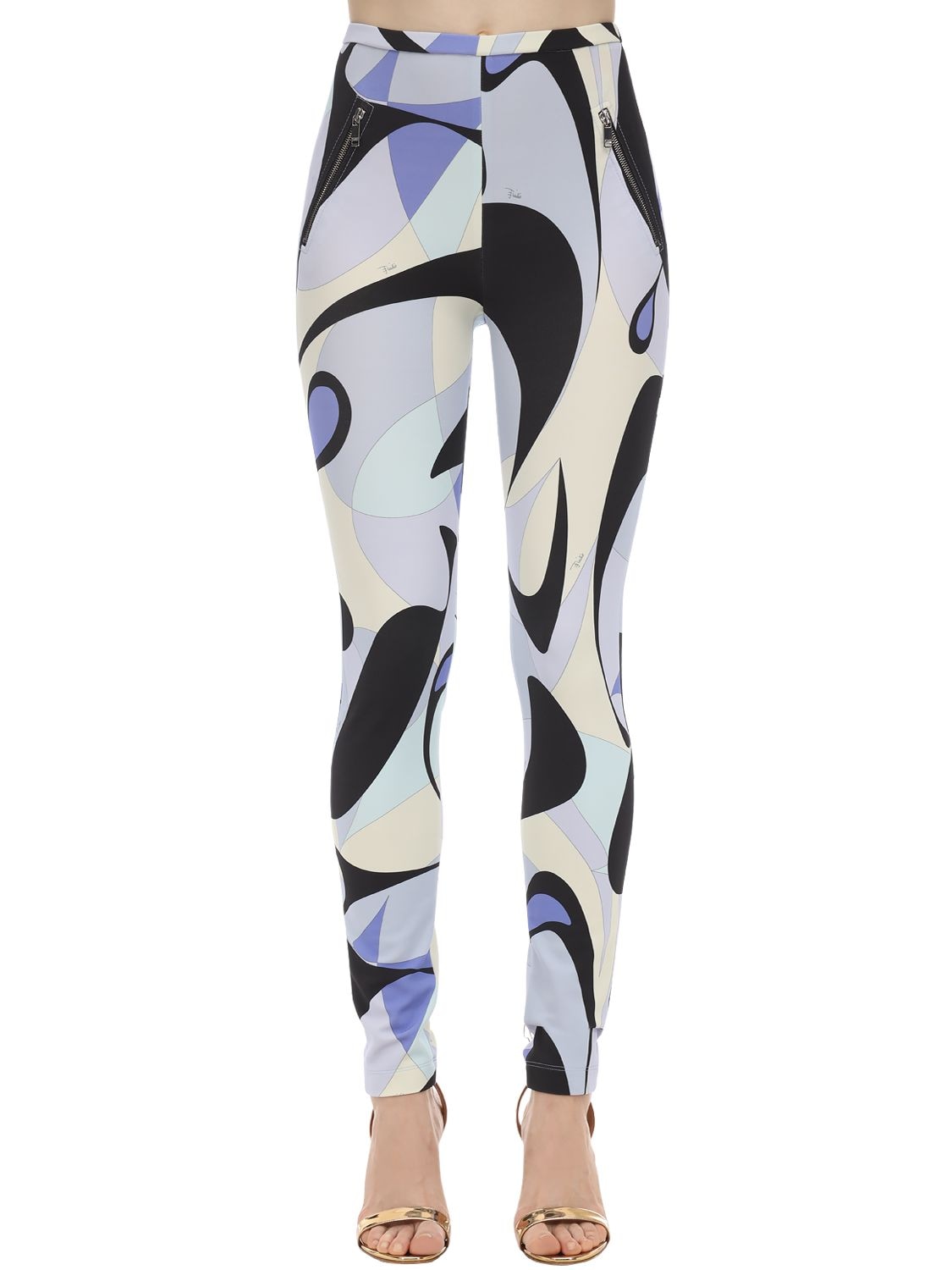 Emilio Pucci Printed Rayon Blend Pants In Black,light Blue