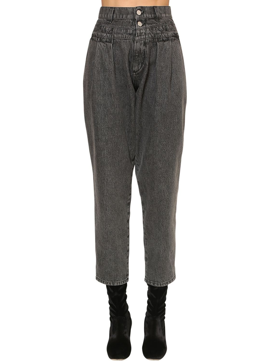 Alberta Ferretti High Waist Wide Leg Cotton Denim Jeans In Dark Grey