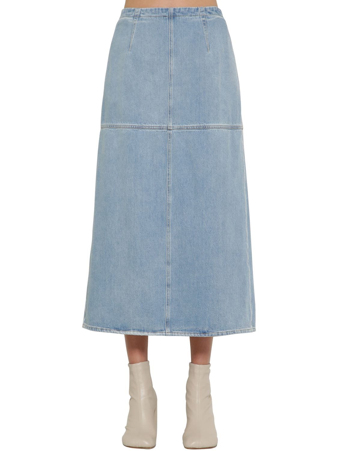 A Shape Cotton Denim Midi Skirt