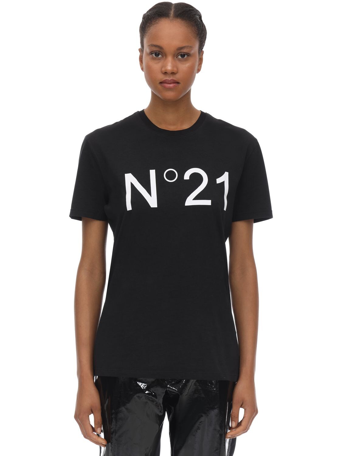 N°21 LOGO PRINTED COTTON JERSEY T-SHIRT,70IMDV027-OTAWMA2