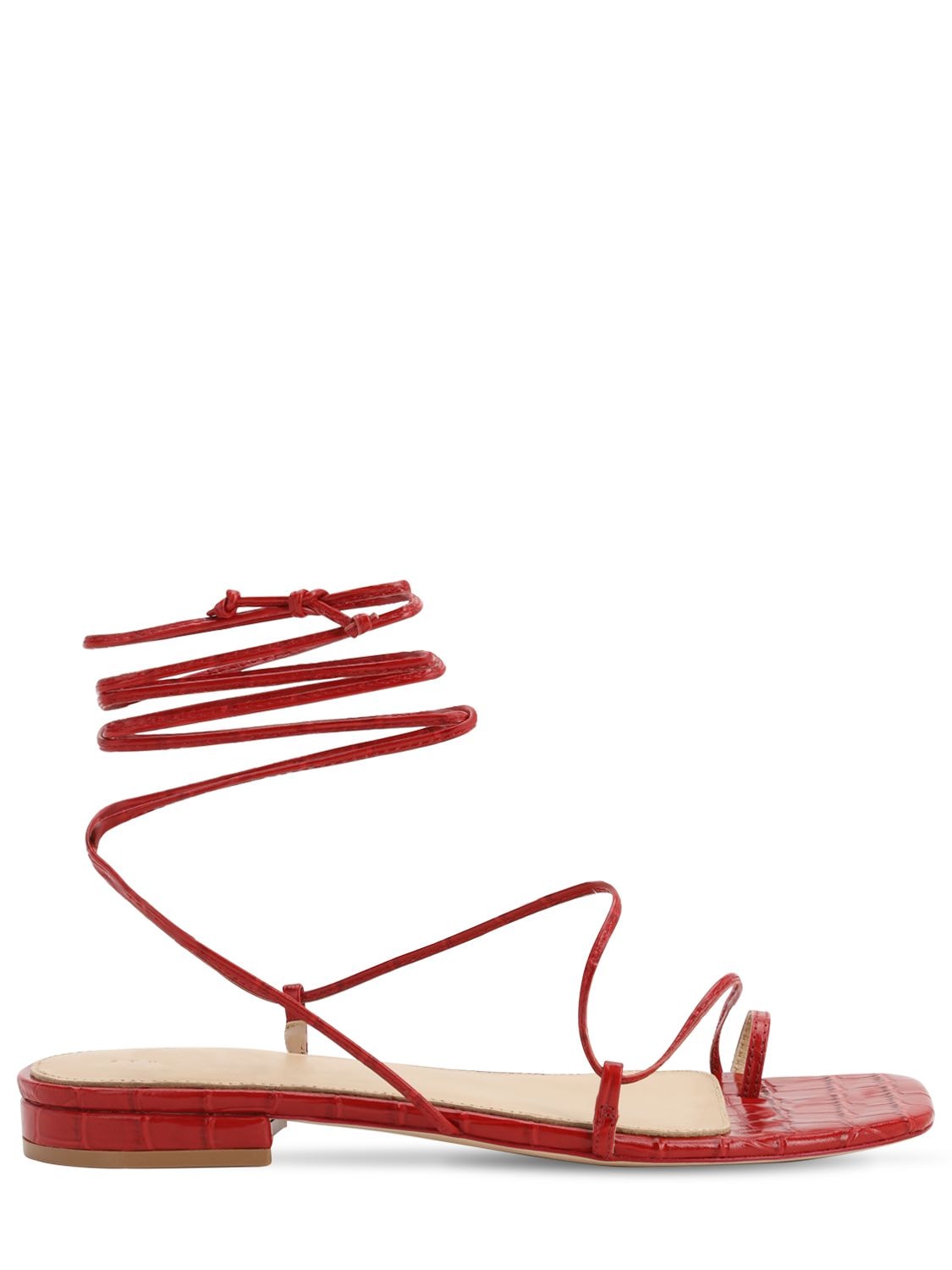 Studio Amelia 10mm Croc Embossed Lace-up Sandals In Red