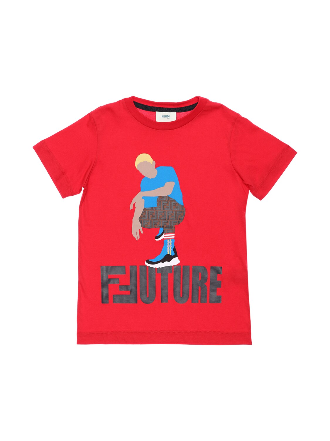 Fendi Kids' Future Printed Cotton Jersey T-shirt In Red