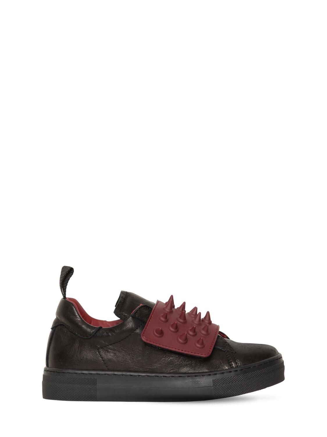 Am 66 Kids' Spiked Leather Sneakers In Black,bordeaux